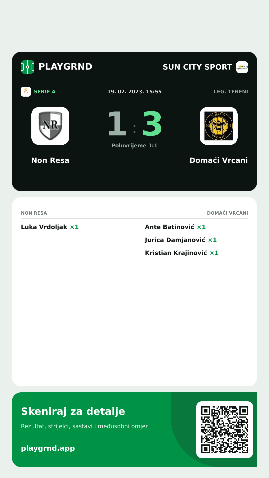 Story slika: Non Resa 1:3 Domaći Vrcani