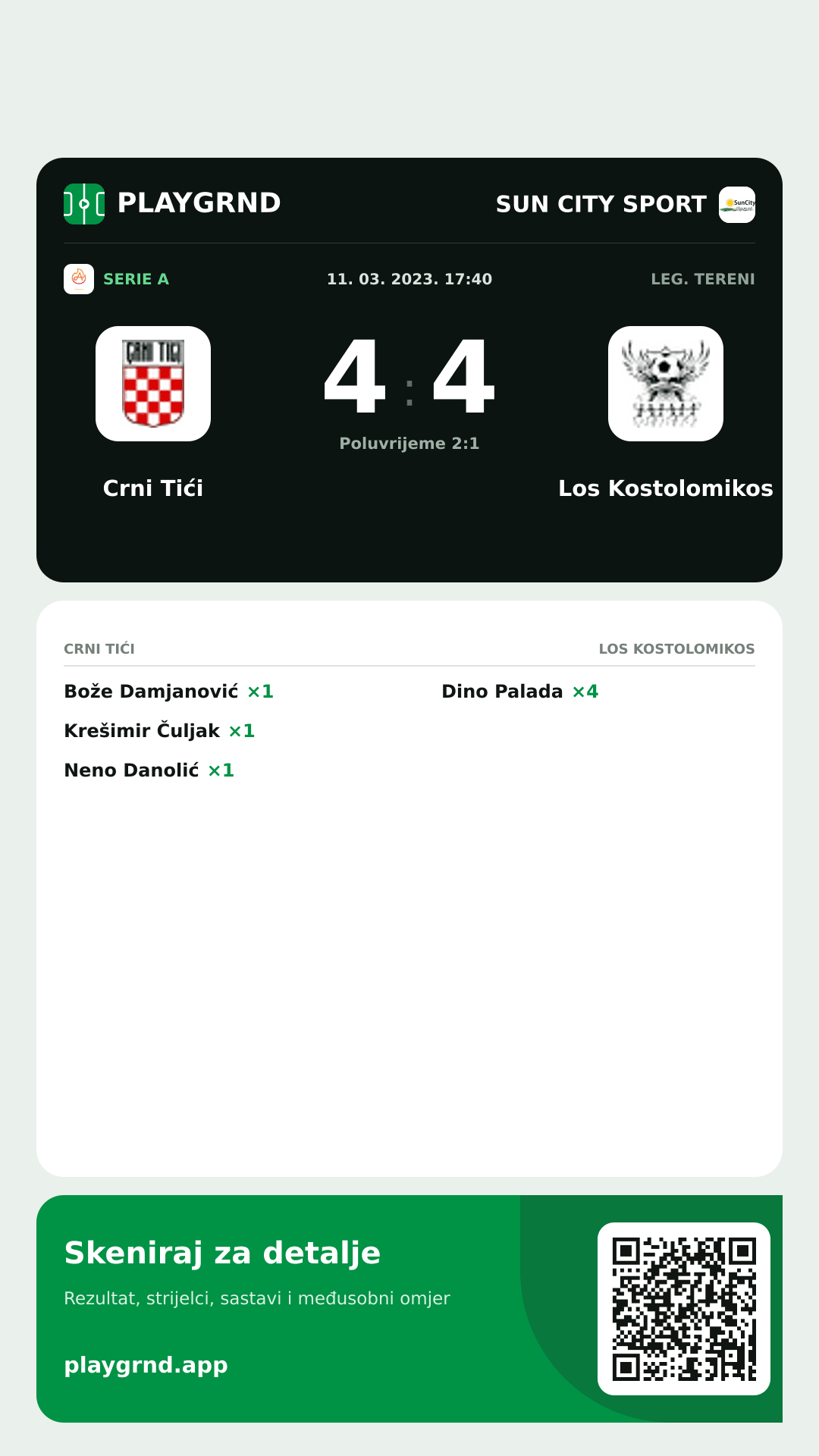 Story image: Crni Tići 4:4 Los Kostolomikos
