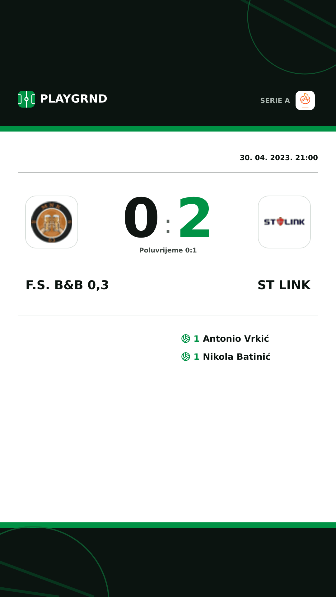 Instagram slika: F.S. B&B 0,3 0:2 ST Link