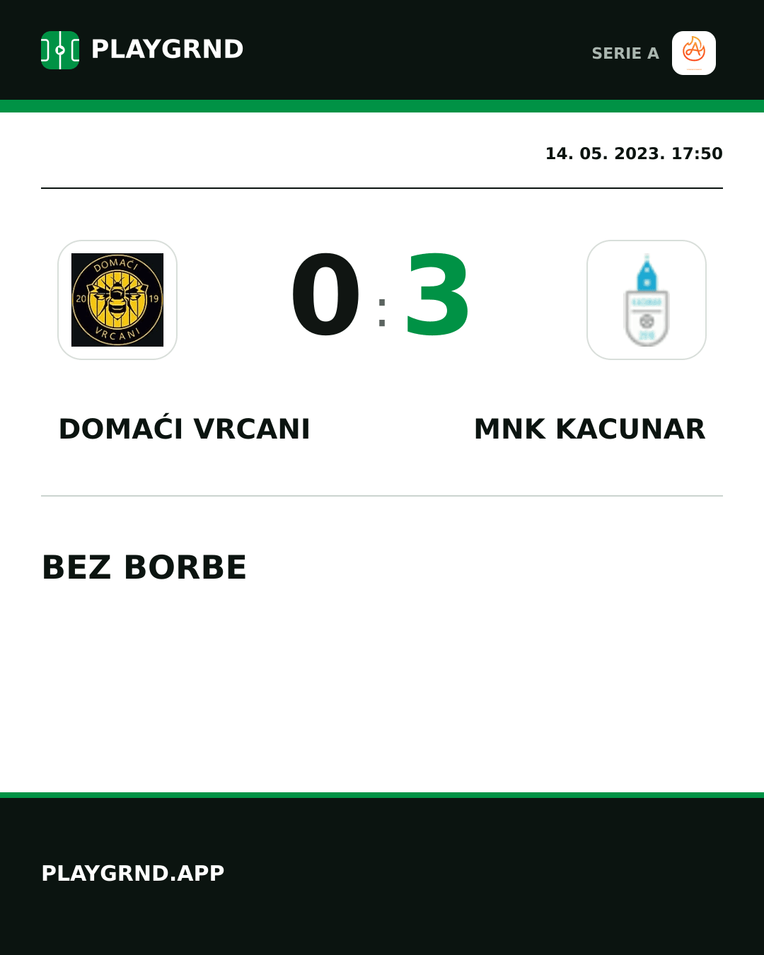 Instagram slika: Domaći Vrcani 0:3 Mnk Kacunar