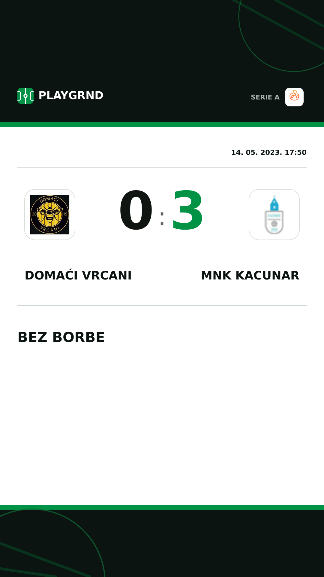 Instagram slika: Domaći Vrcani 0:3 Mnk Kacunar