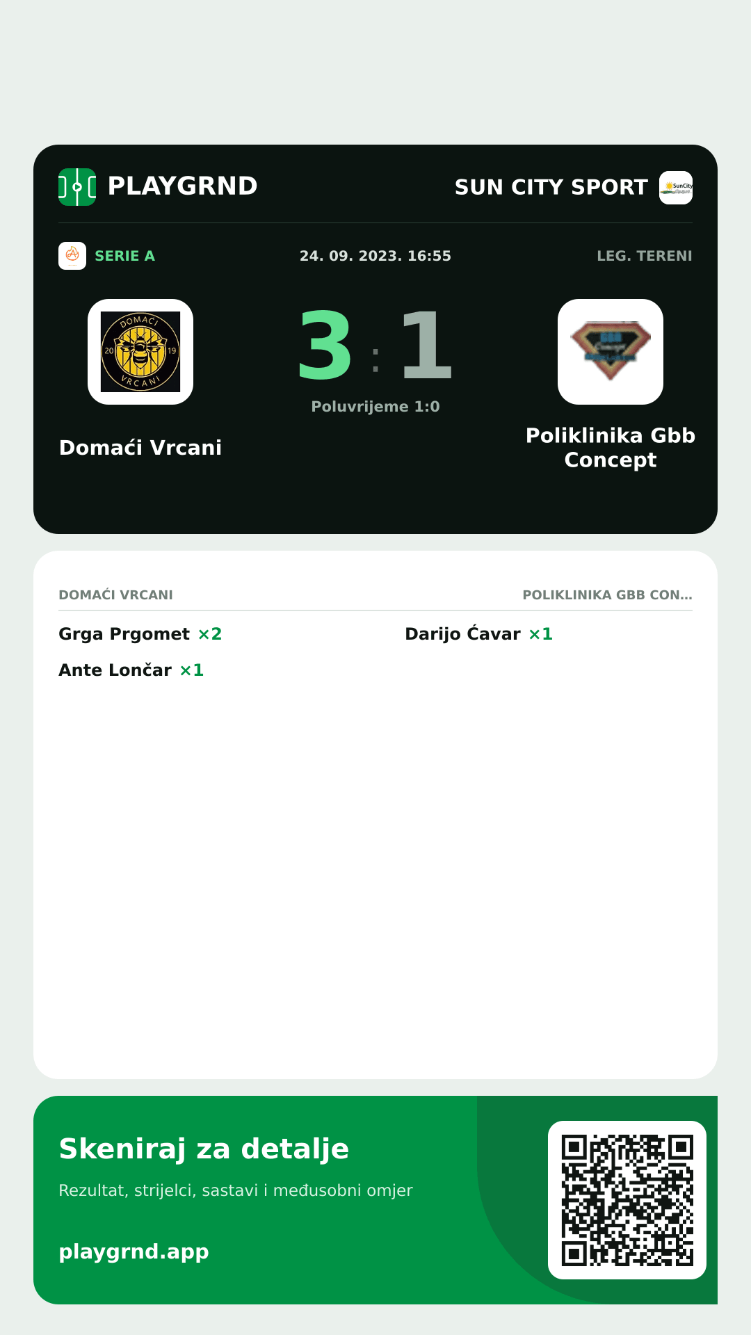 Story slika: Domaći Vrcani 3:1 Poliklinika Gbb Concept