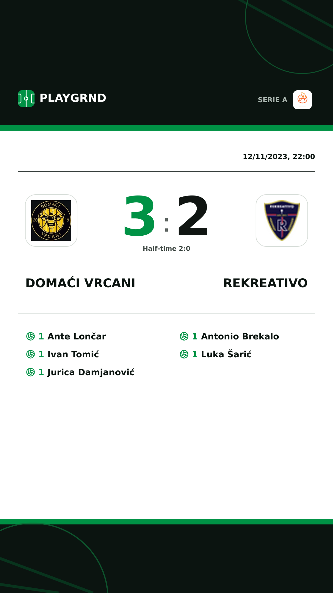 Instagram artwork: Domaći Vrcani 3:2 Rekreativo