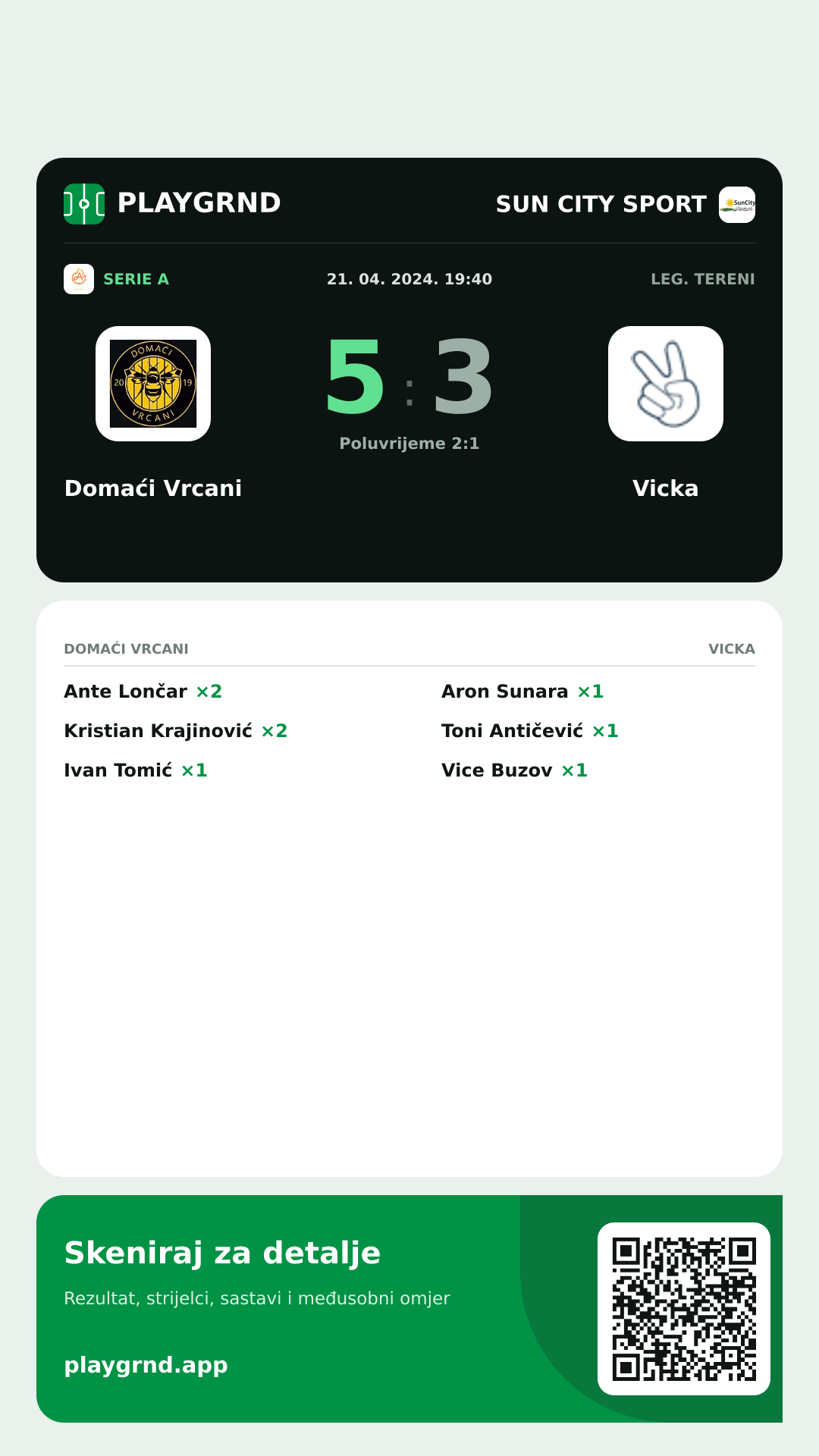 Story slika: Domaći Vrcani 5:3 Vicka