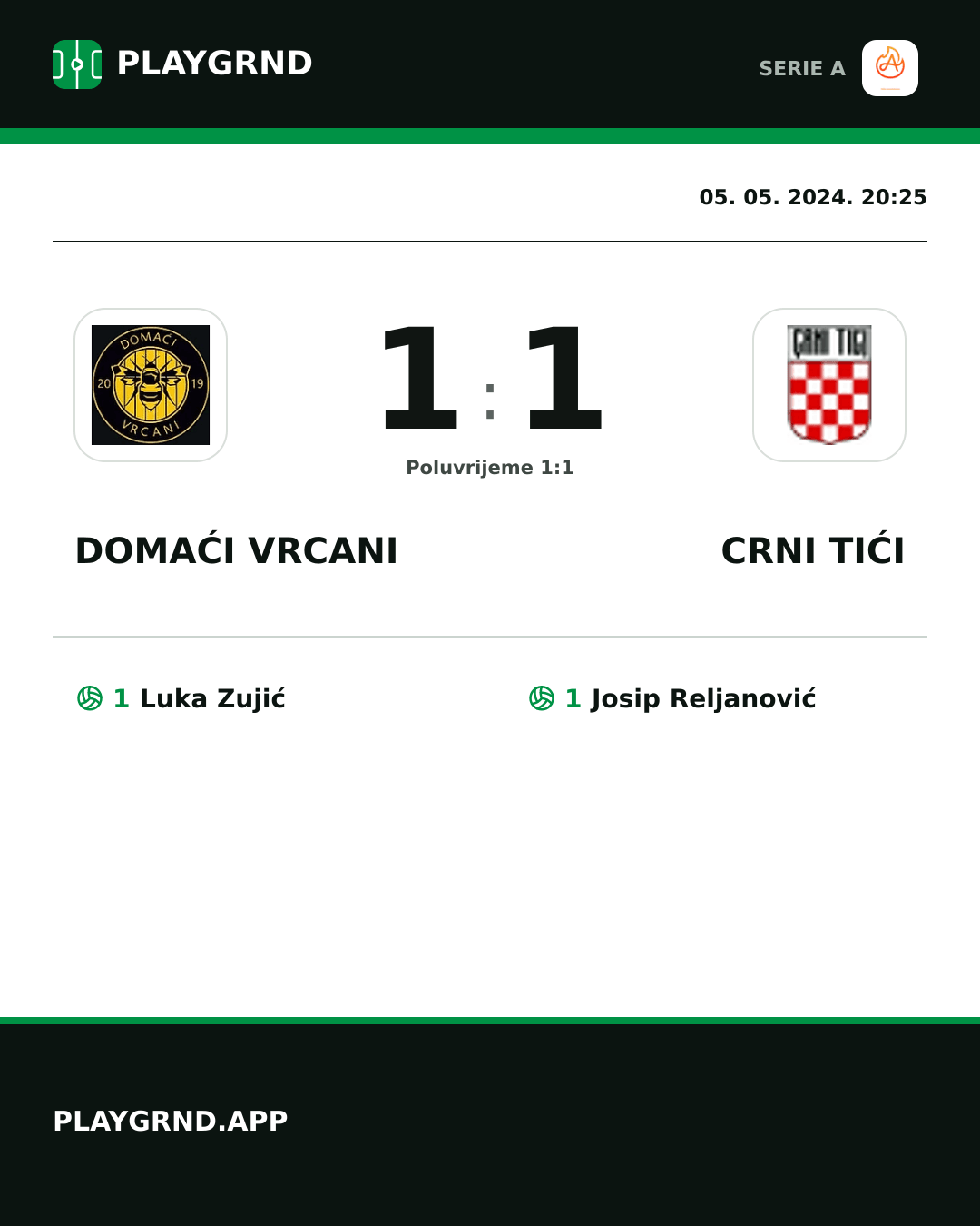 Instagram slika: Domaći Vrcani 1:1 Crni Tići