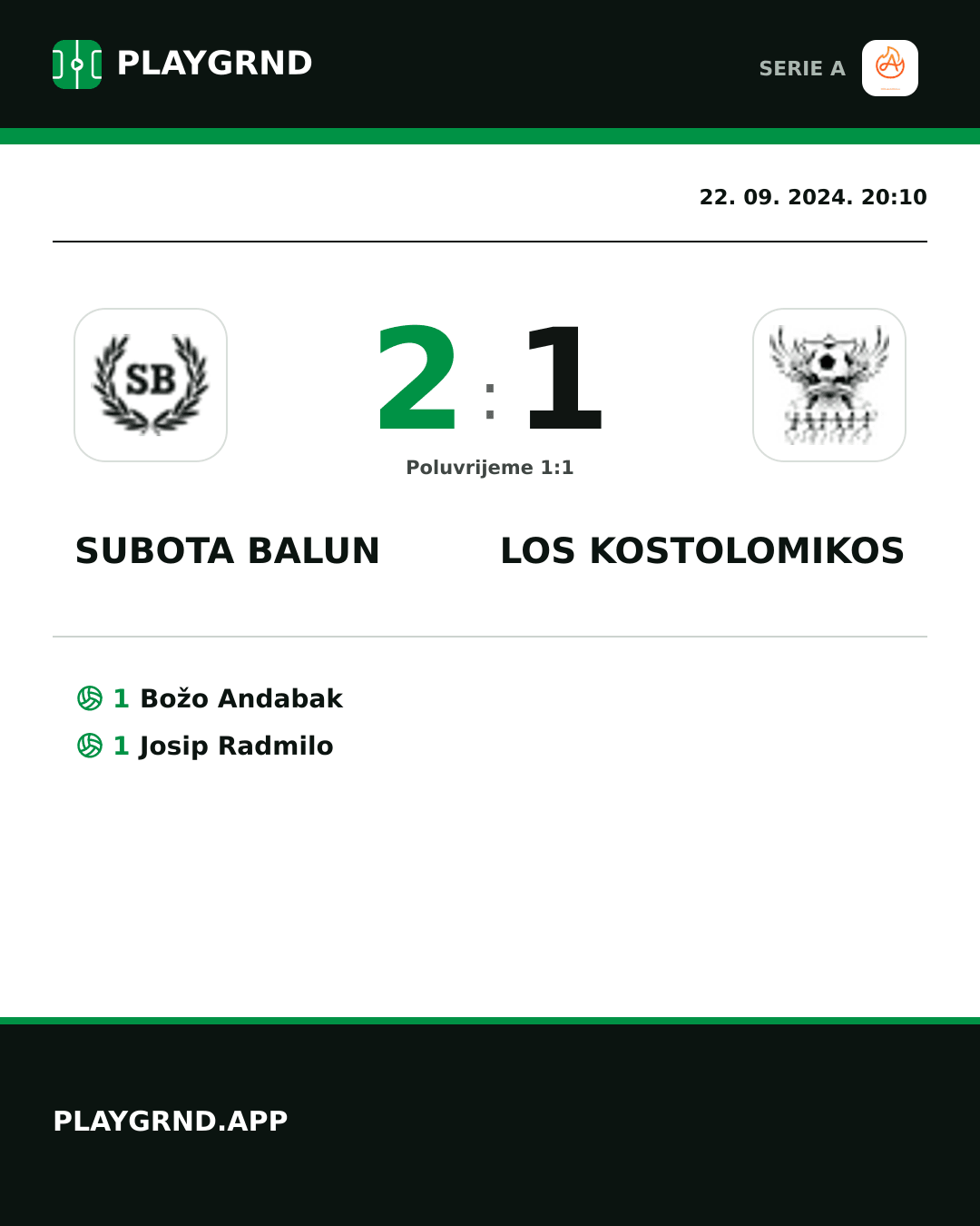 Instagram slika: Subota Balun 2:1 Los Kostolomikos