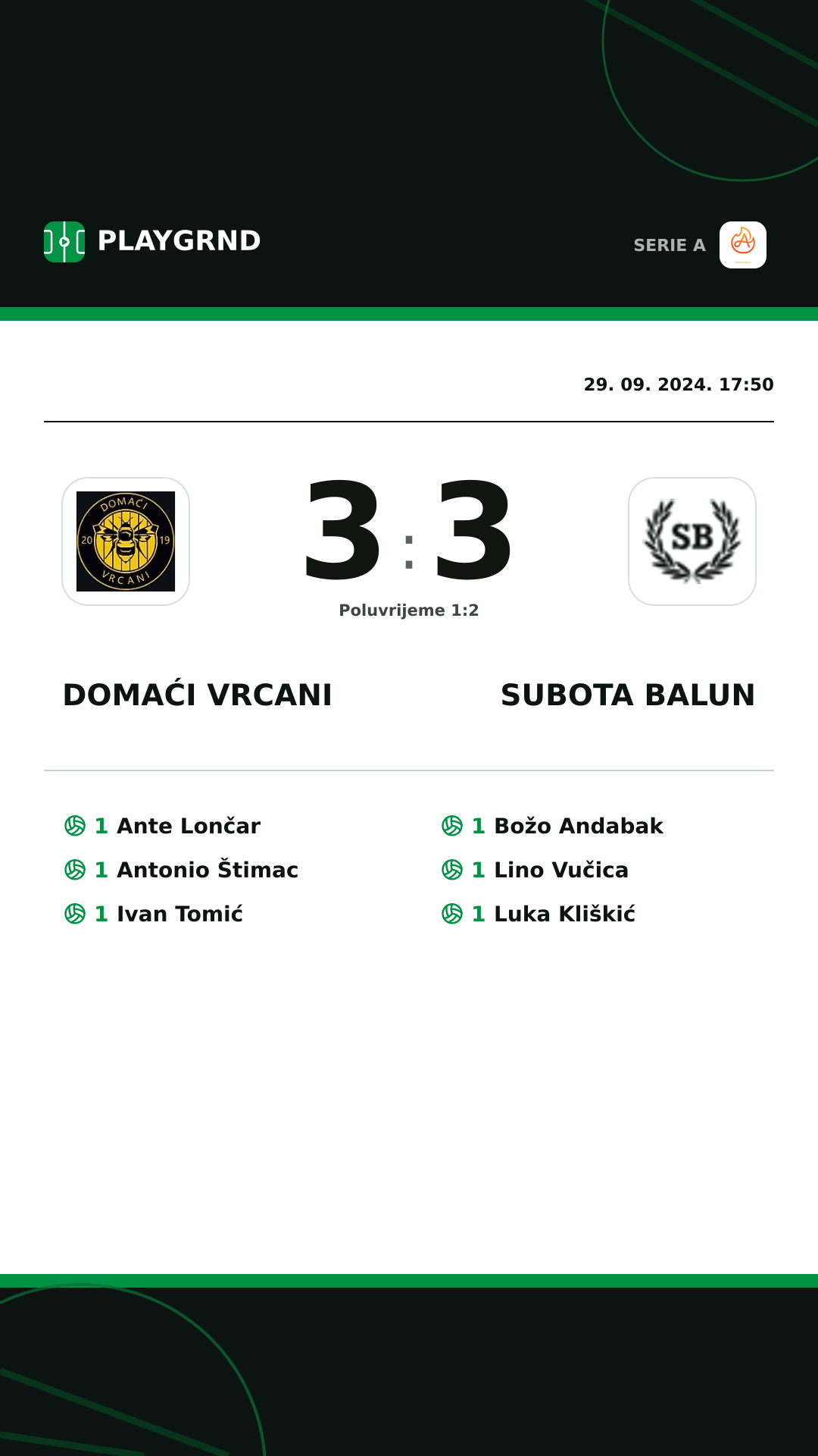 Instagram slika: Domaći Vrcani 3:3 Subota Balun