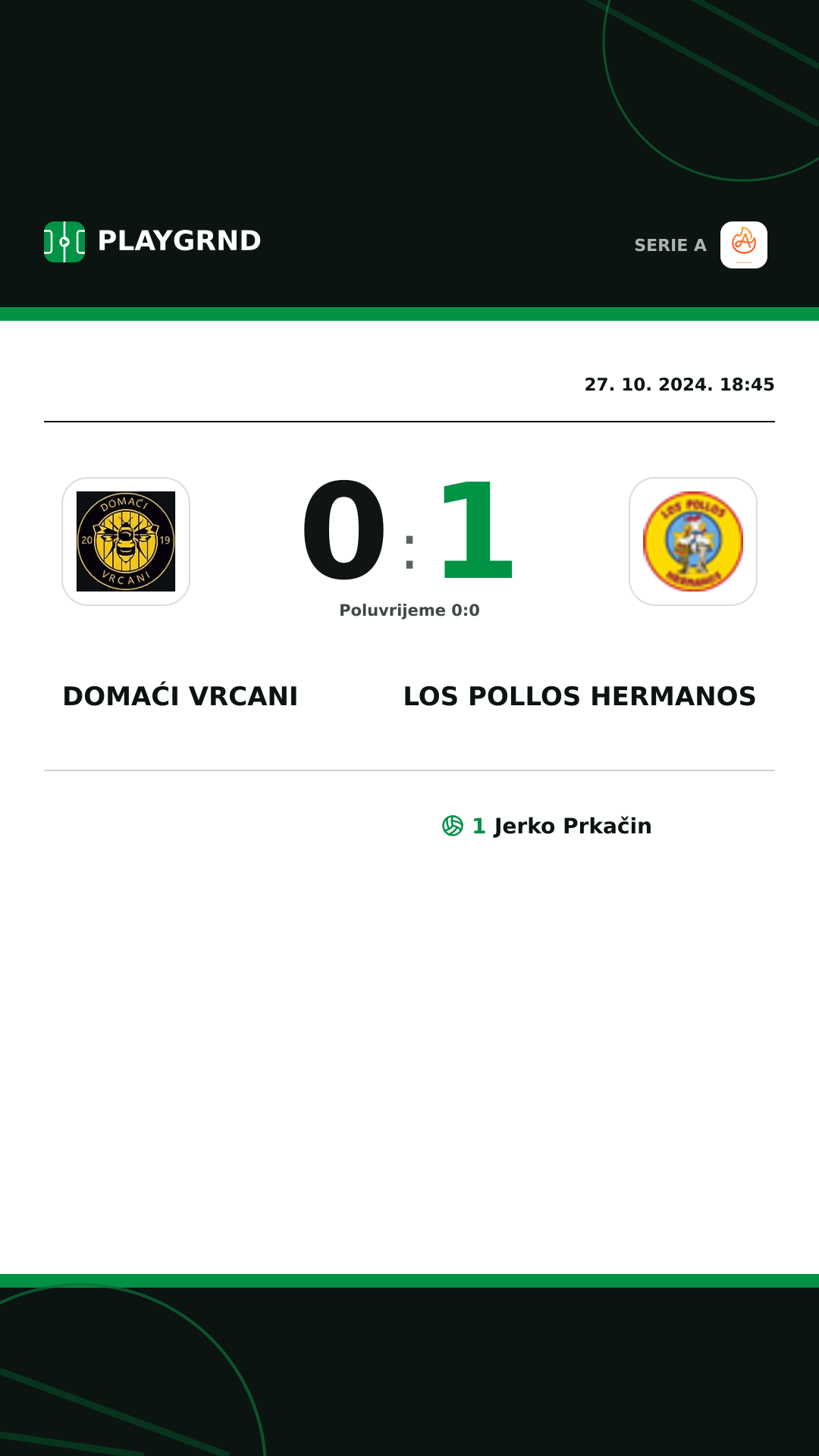 Instagram slika: Domaći Vrcani 0:1 Los Pollos Hermanos