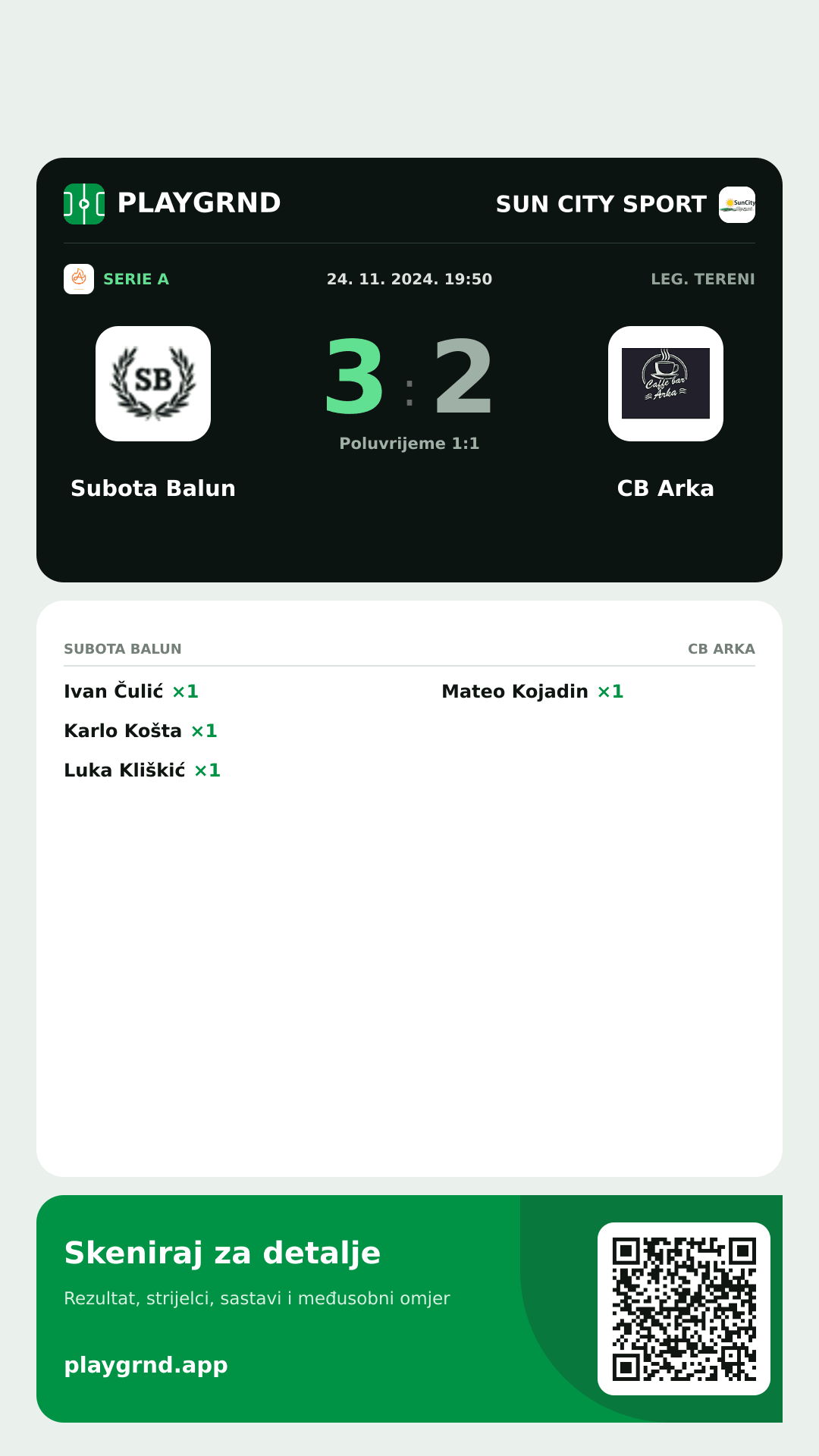 Story image: Subota Balun 3:2 CB Arka