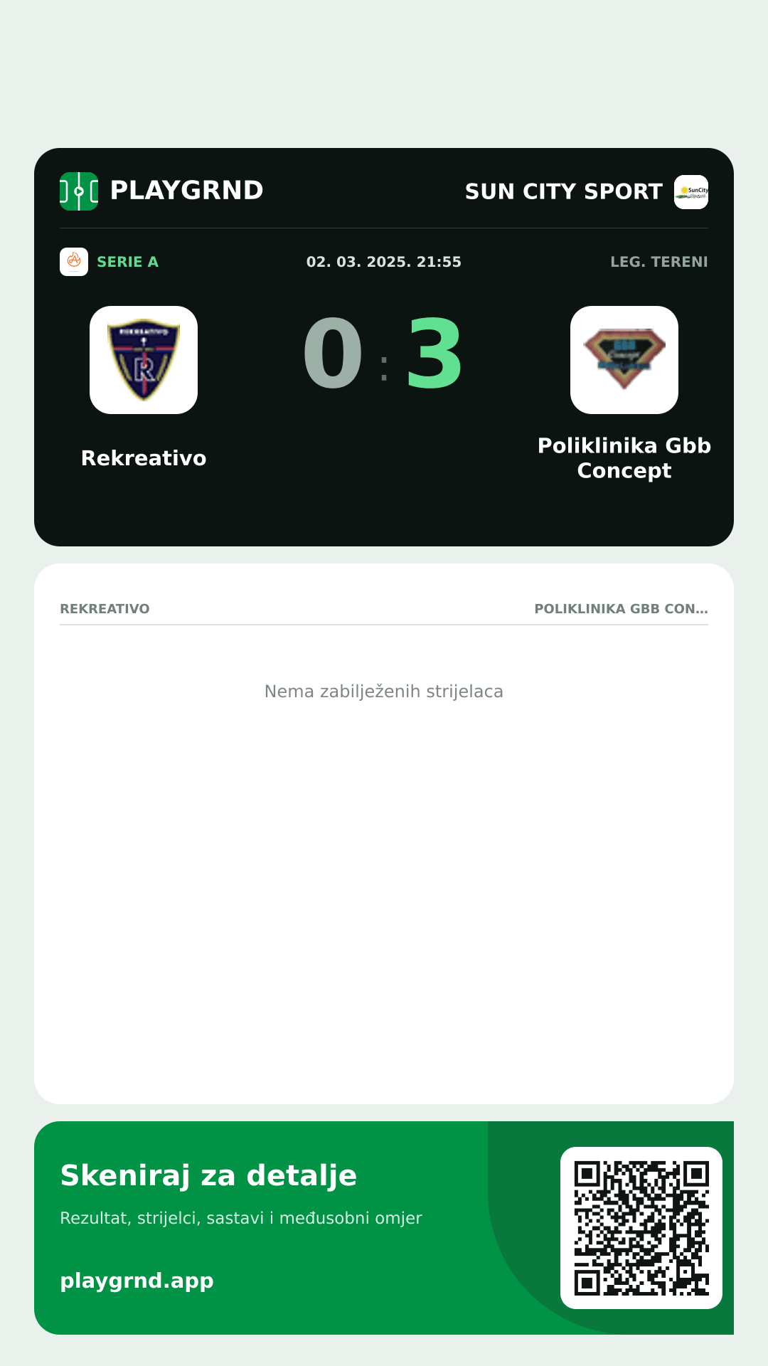 Story image: Rekreativo 0:3 Poliklinika Gbb Concept