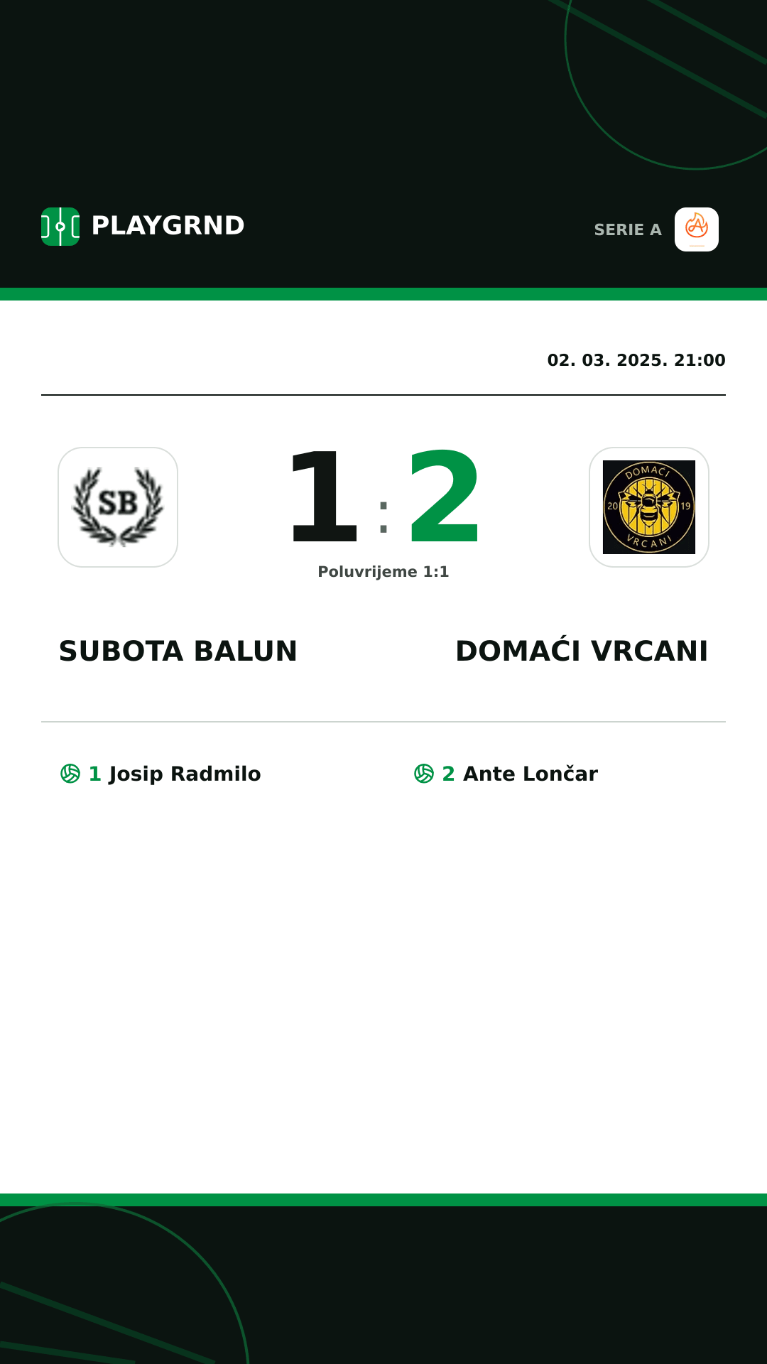 Instagram slika: Subota Balun 1:2 Domaći Vrcani