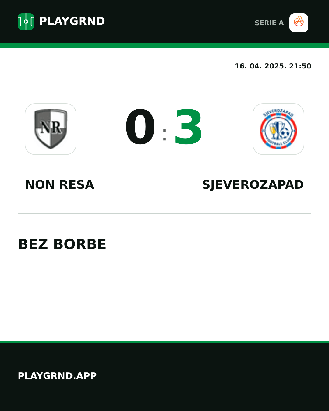 Instagram slika: Non Resa 0:3 Sjeverozapad