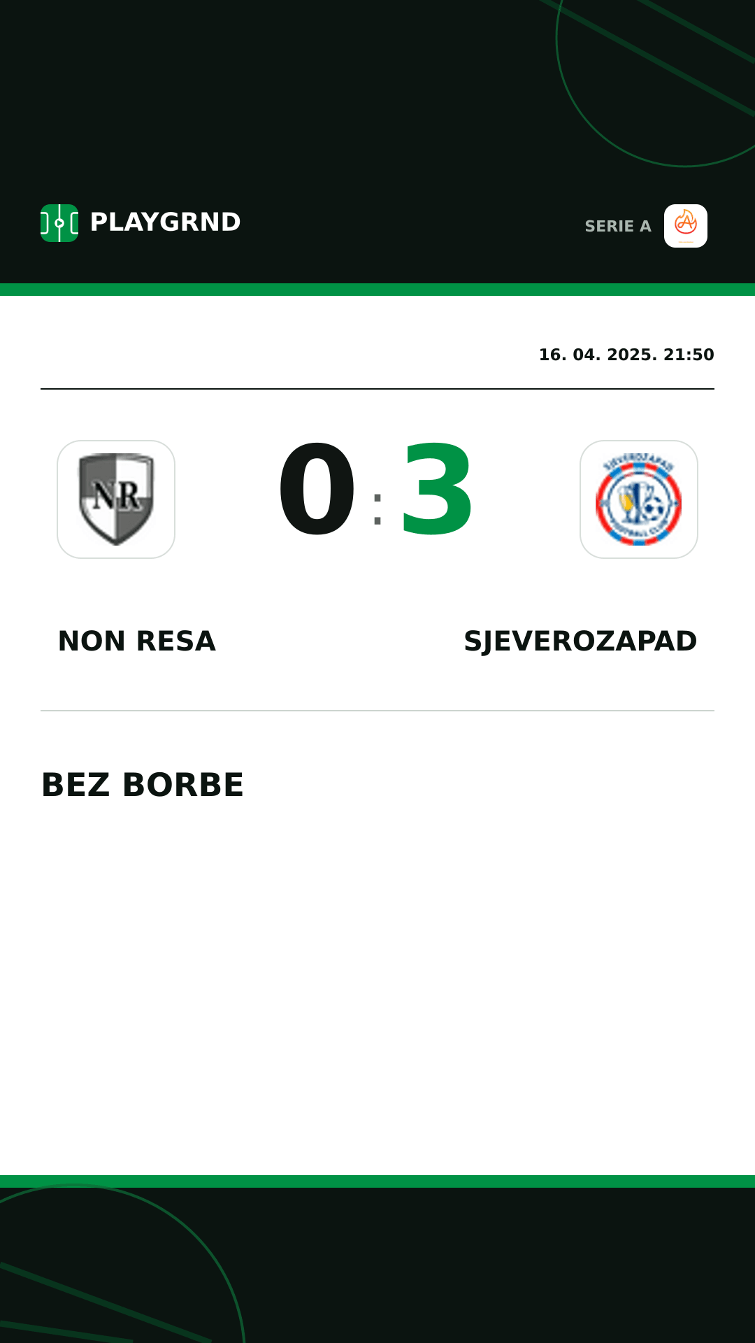 Instagram slika: Non Resa 0:3 Sjeverozapad