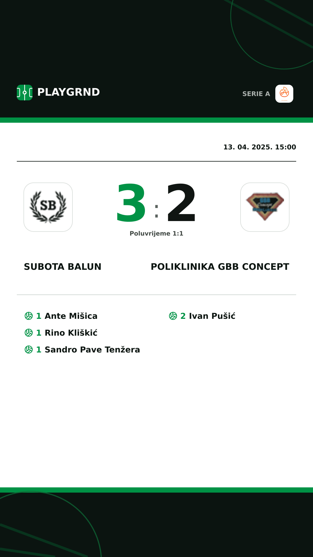 Instagram slika: Subota Balun 3:2 Poliklinika Gbb Concept