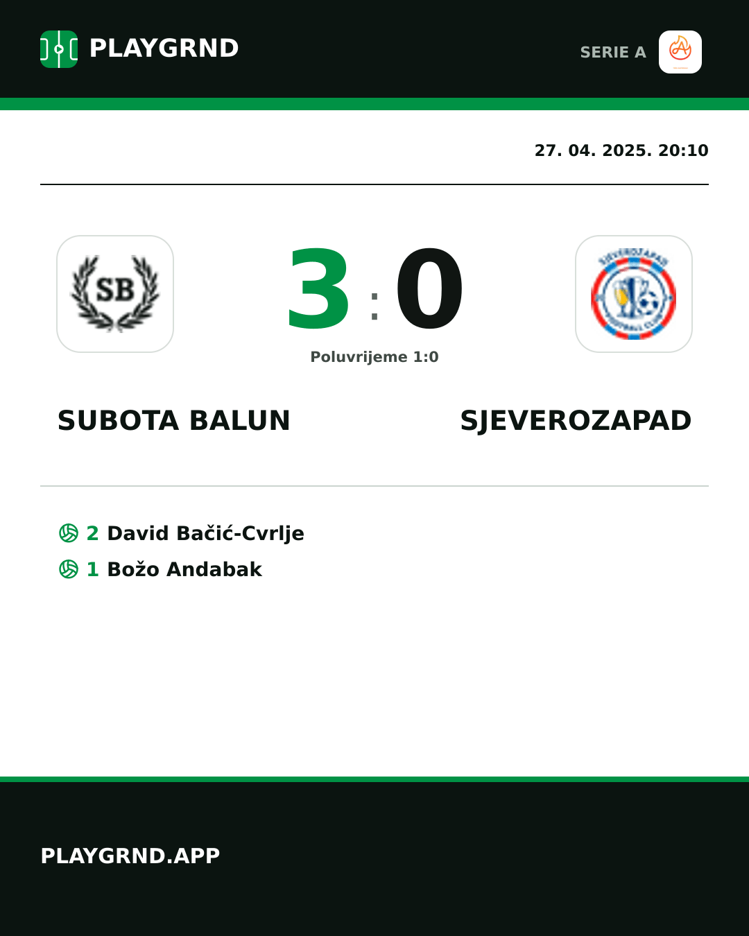 Instagram slika: Subota Balun 3:0 Sjeverozapad