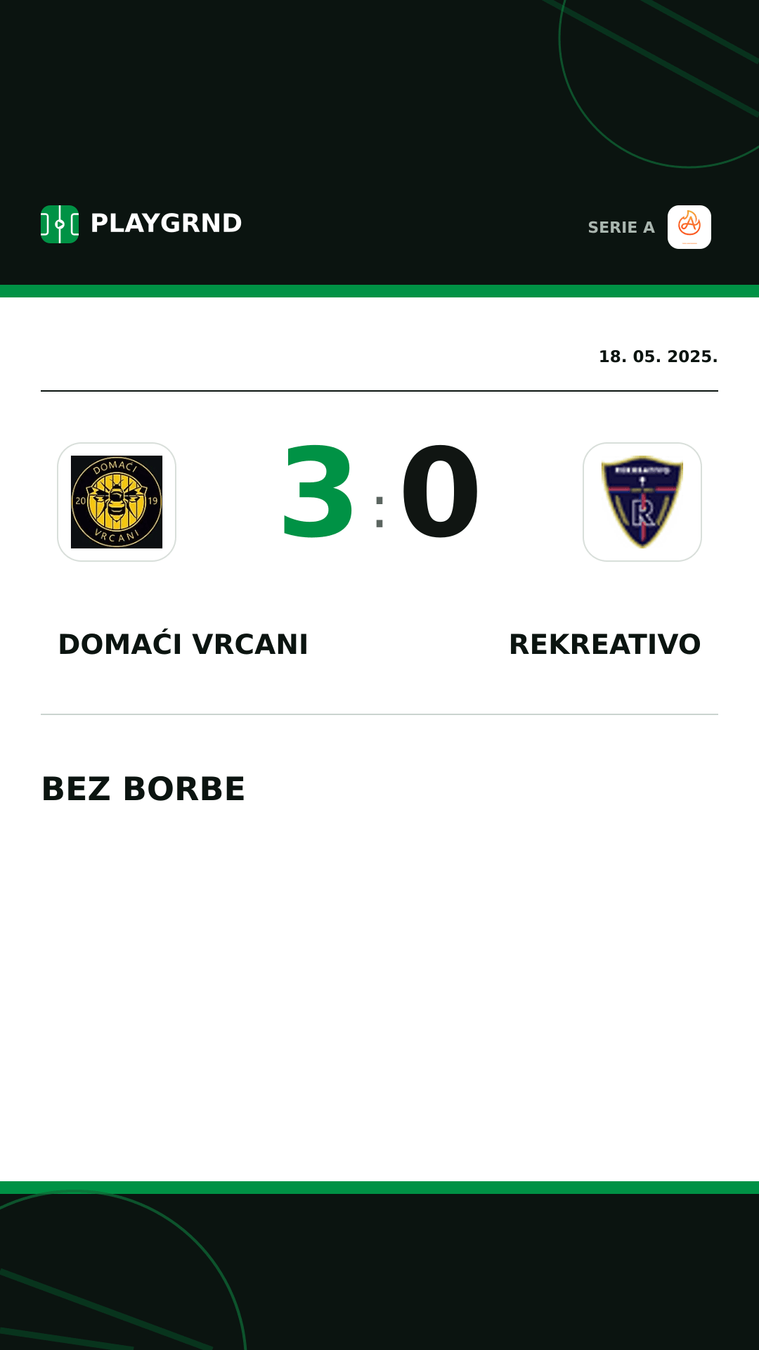 Instagram slika: Domaći Vrcani 3:0 Rekreativo