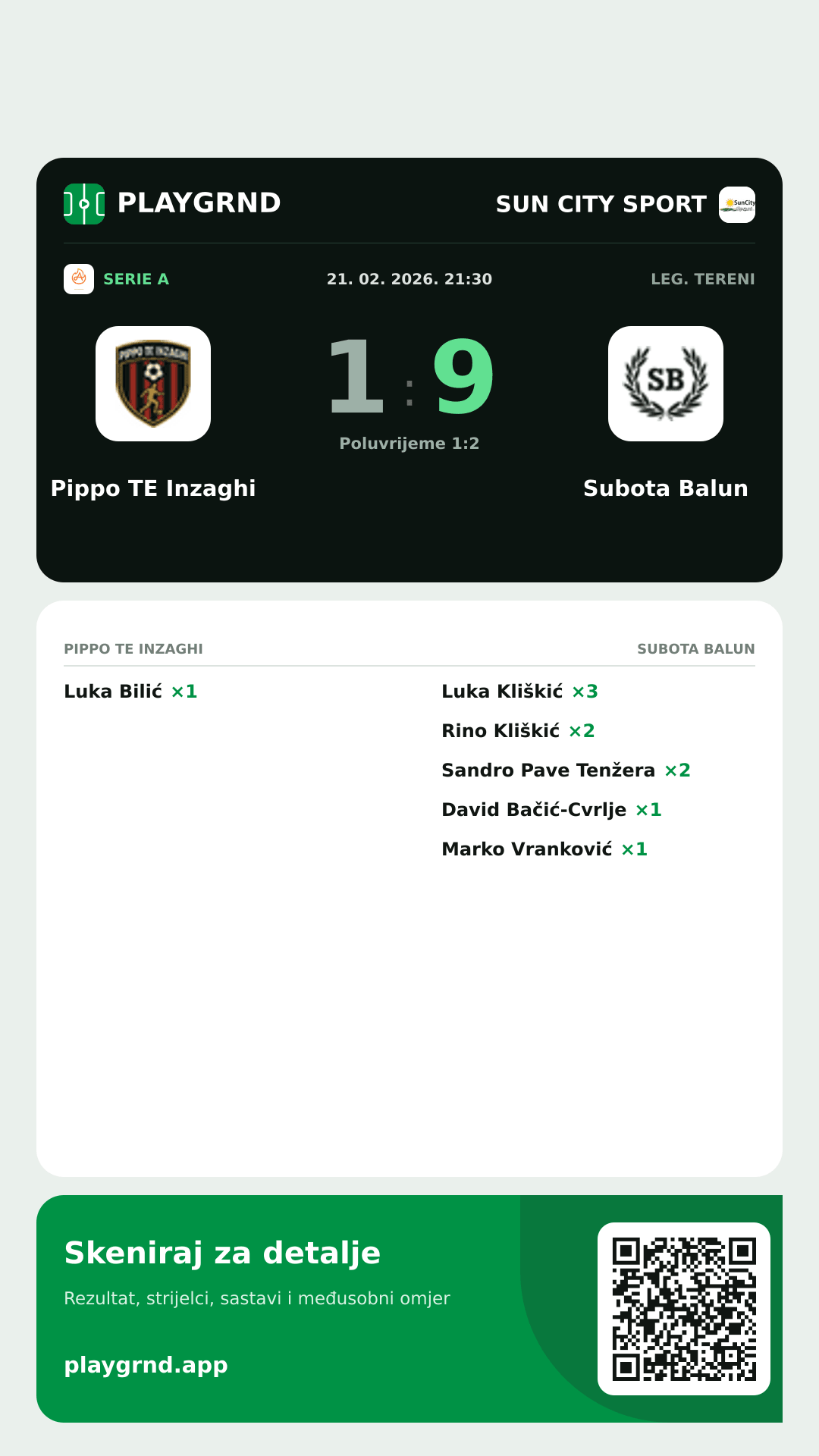 Story slika: Pippo TE Inzaghi 1:9 Subota Balun