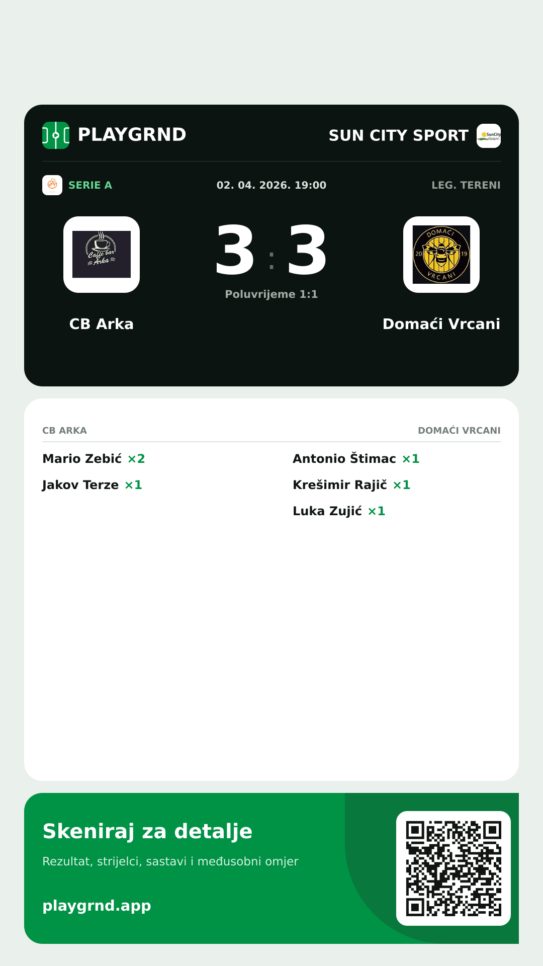 Story slika: CB Arka 3:3 Domaći Vrcani