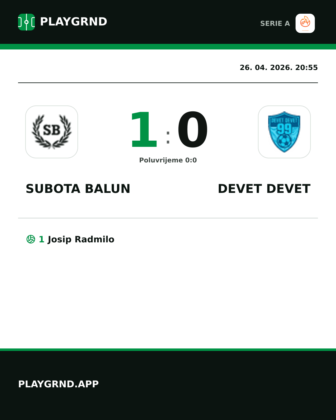 Instagram slika: Subota Balun 1:0 Devet Devet
