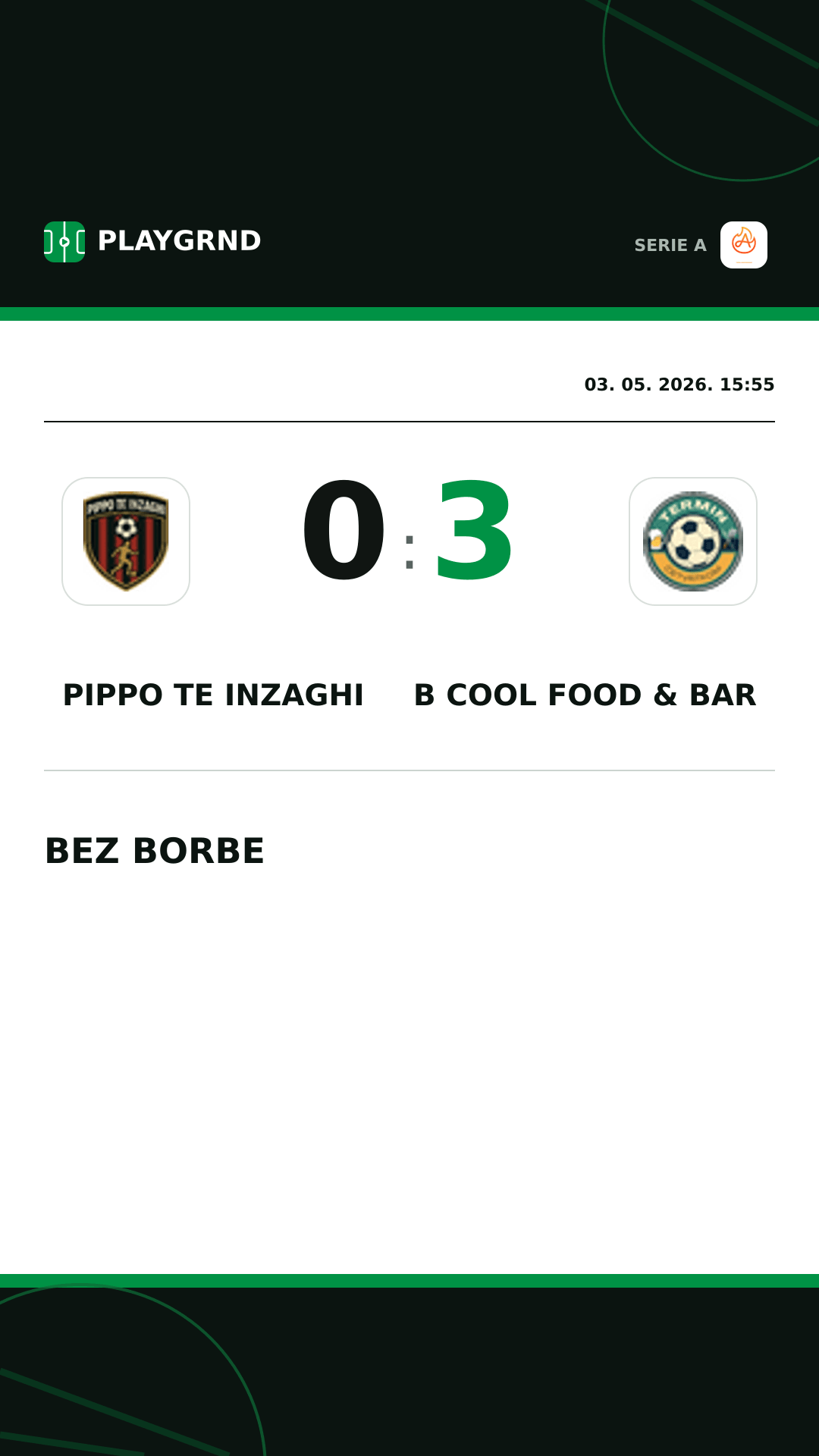 Instagram slika: Pippo TE Inzaghi 0:3 B Cool Food & Bar