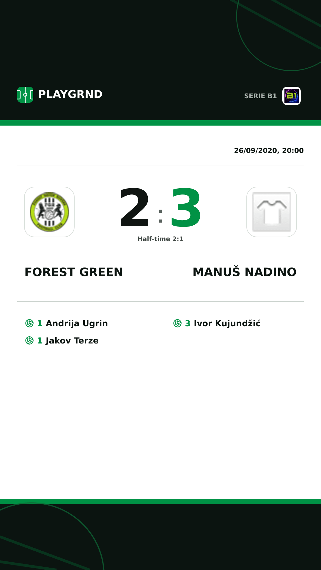 Instagram artwork: Forest Green 2:3 Manuš Nadino