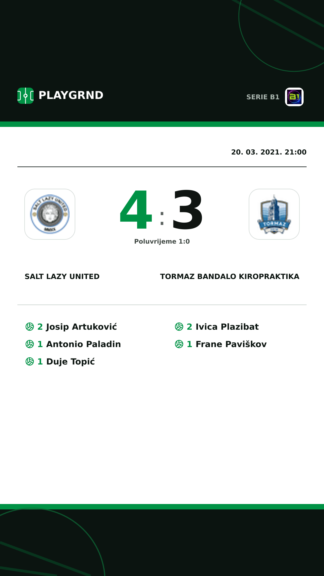 Instagram slika: Salt Lazy United 4:3 Tormaz Bandalo Kiropraktika