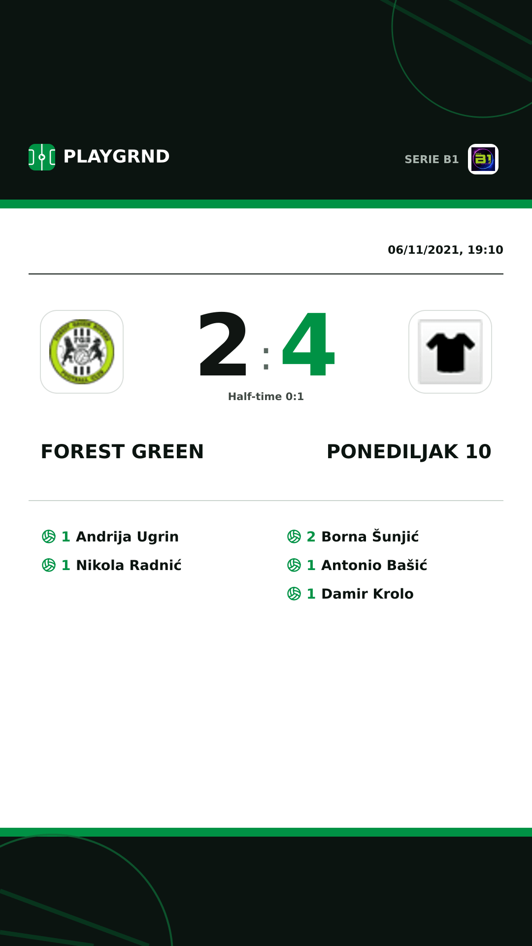 Instagram artwork: Forest Green 2:4 Ponediljak 10