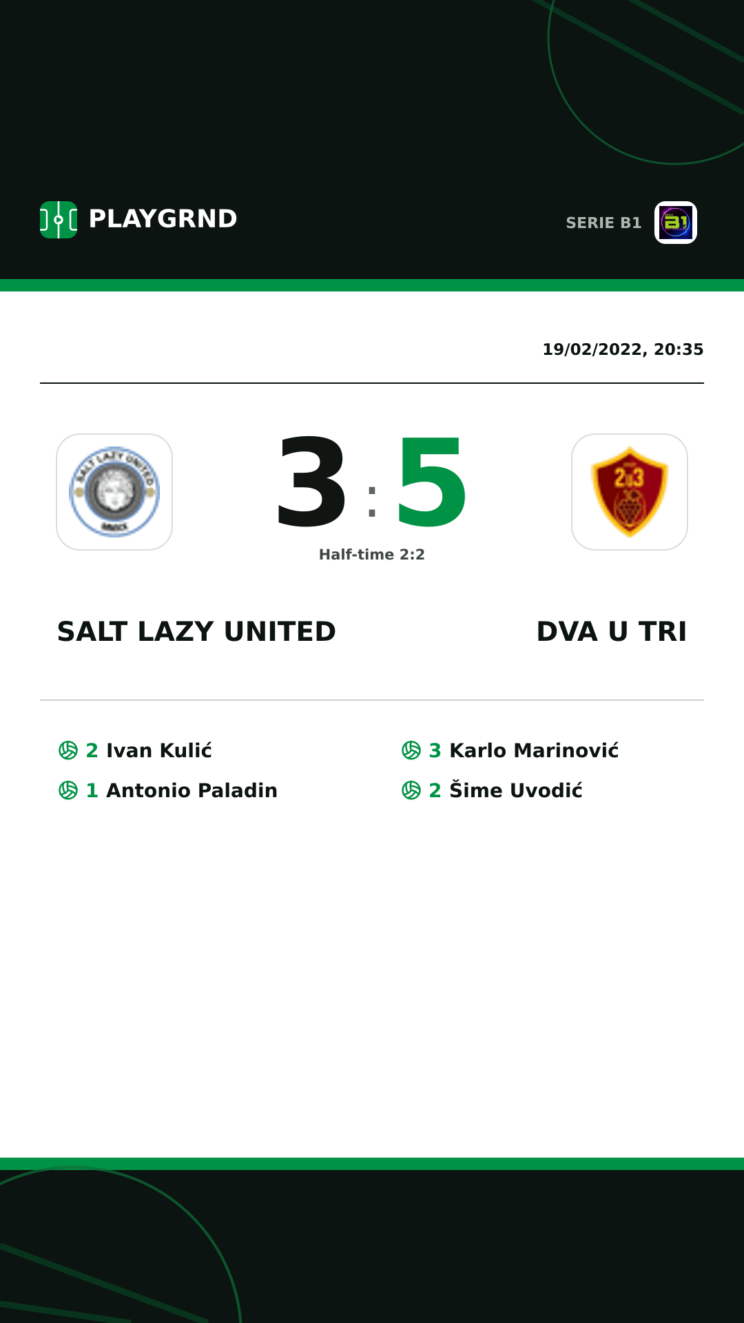 Instagram artwork: Salt Lazy United 3:5 Dva U Tri