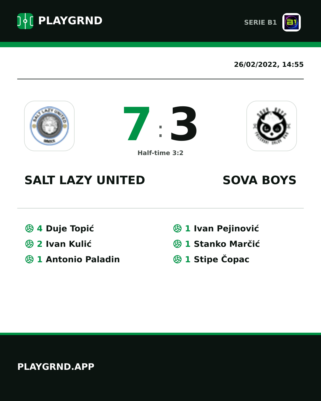 Instagram artwork: Salt Lazy United 7:3 Sova Boys