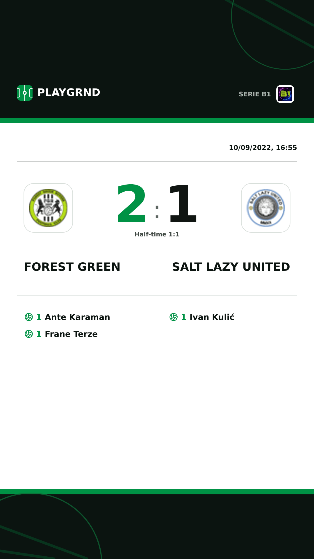 Instagram artwork: Forest Green 2:1 Salt Lazy United