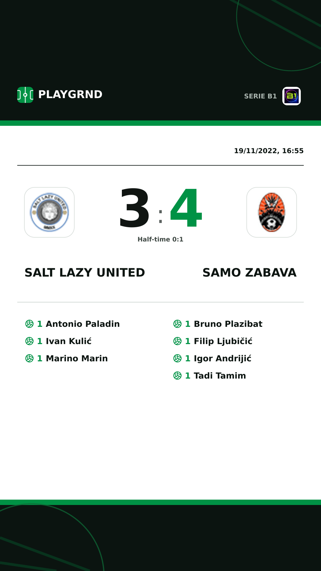 Instagram artwork: Salt Lazy United 3:4 Samo Zabava