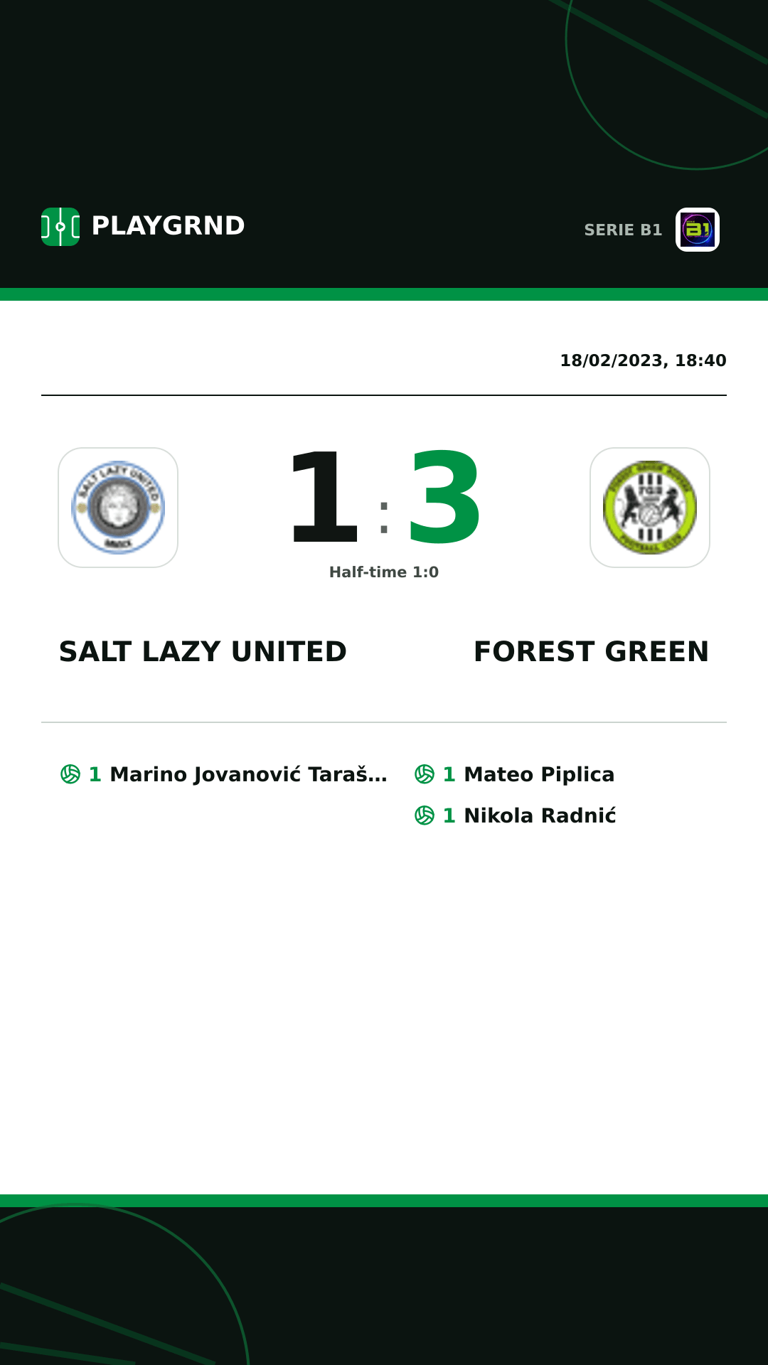 Instagram artwork: Salt Lazy United 1:3 Forest Green