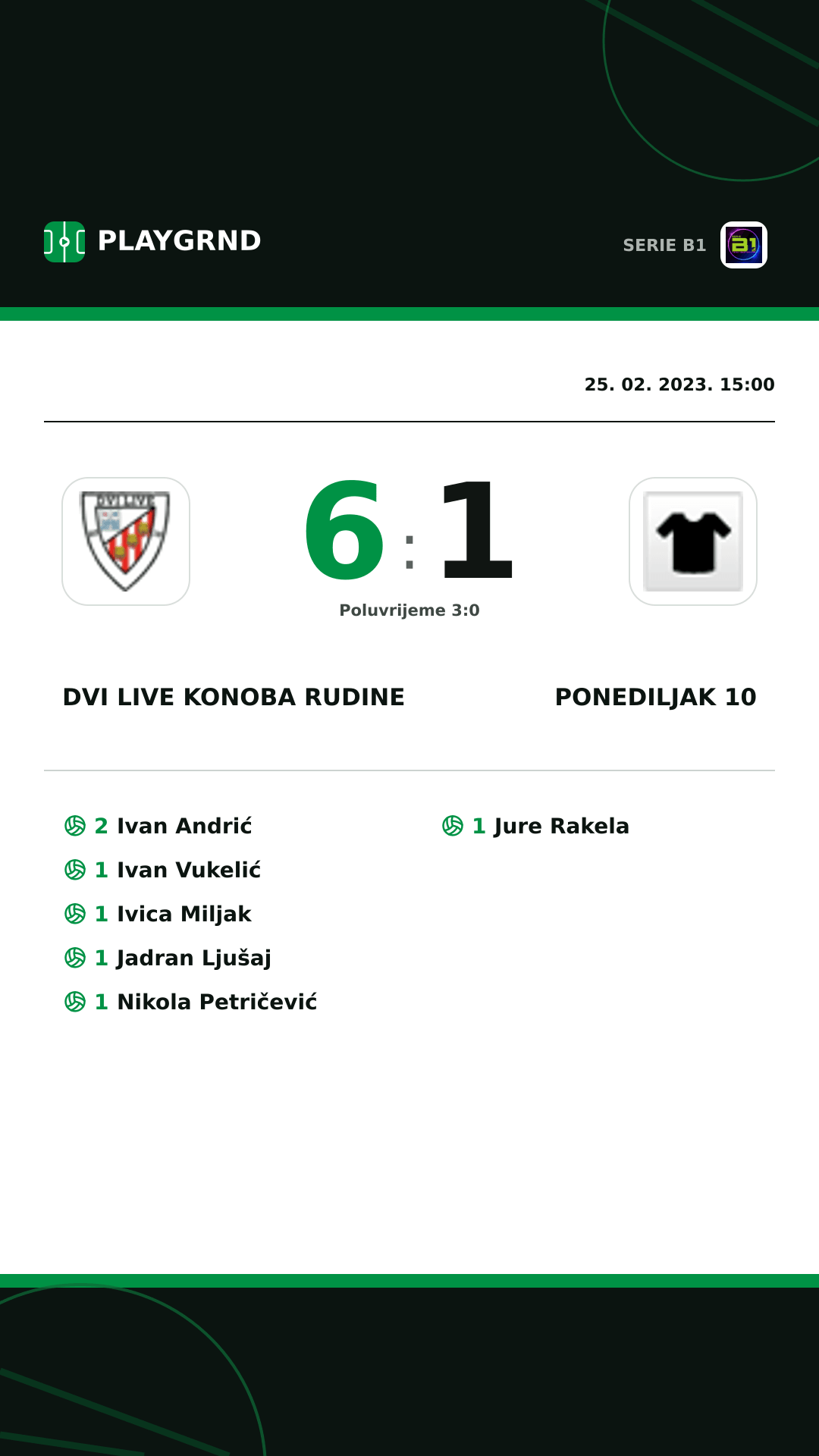 Instagram slika: Dvi Live Konoba Rudine 6:1 Ponediljak 10