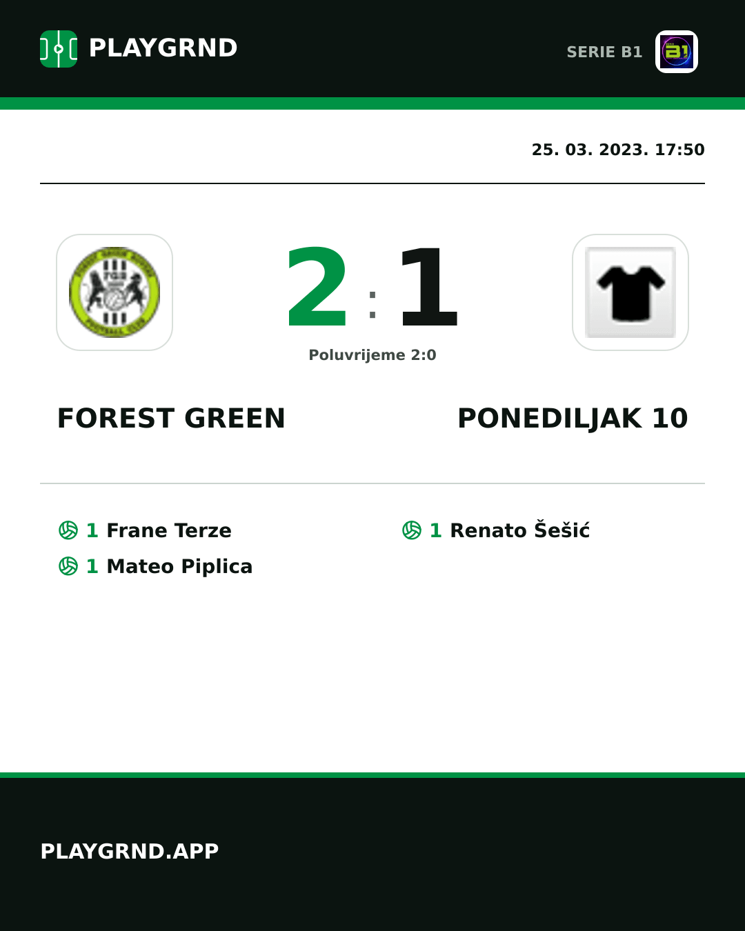 Instagram slika: Forest Green 2:1 Ponediljak 10