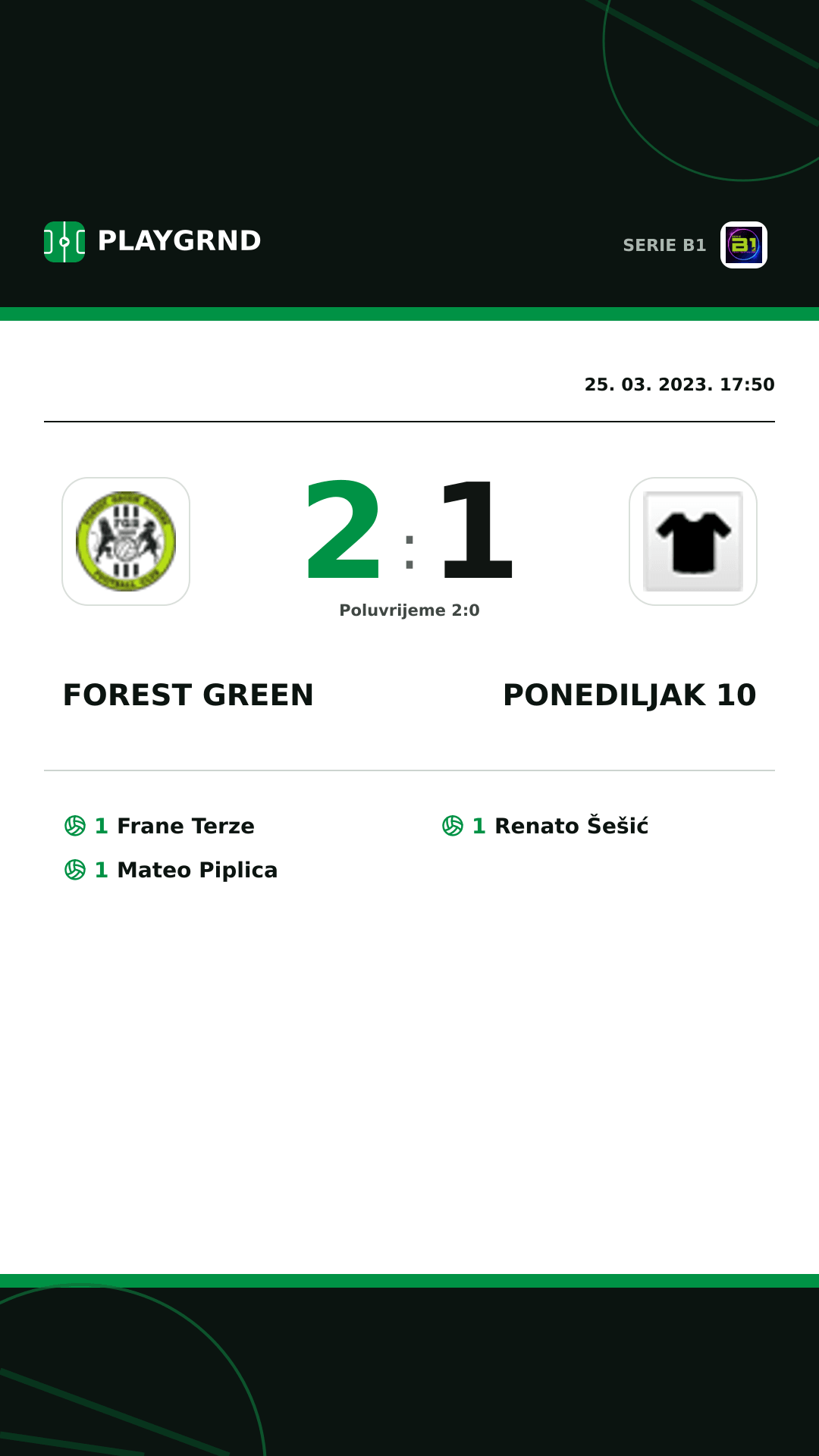 Instagram slika: Forest Green 2:1 Ponediljak 10