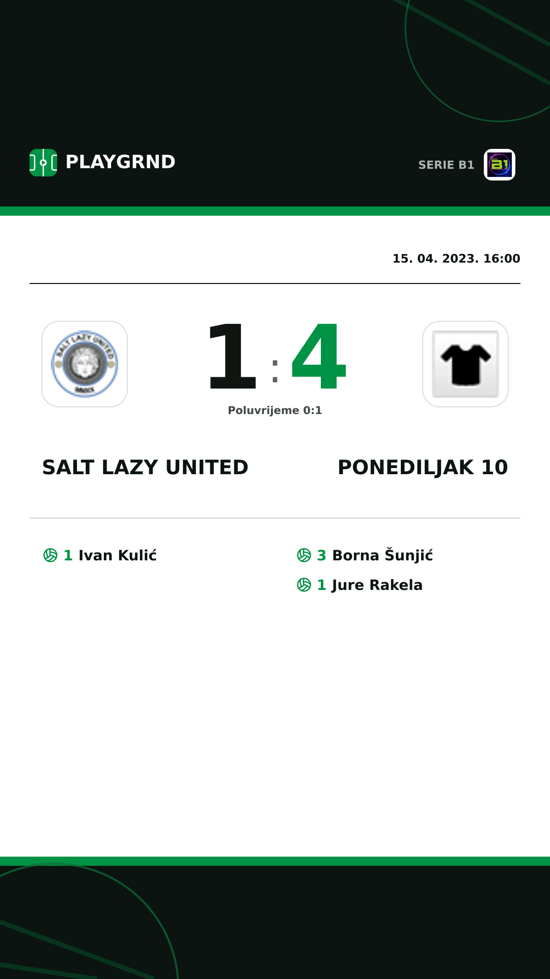 Instagram slika: Salt Lazy United 1:4 Ponediljak 10