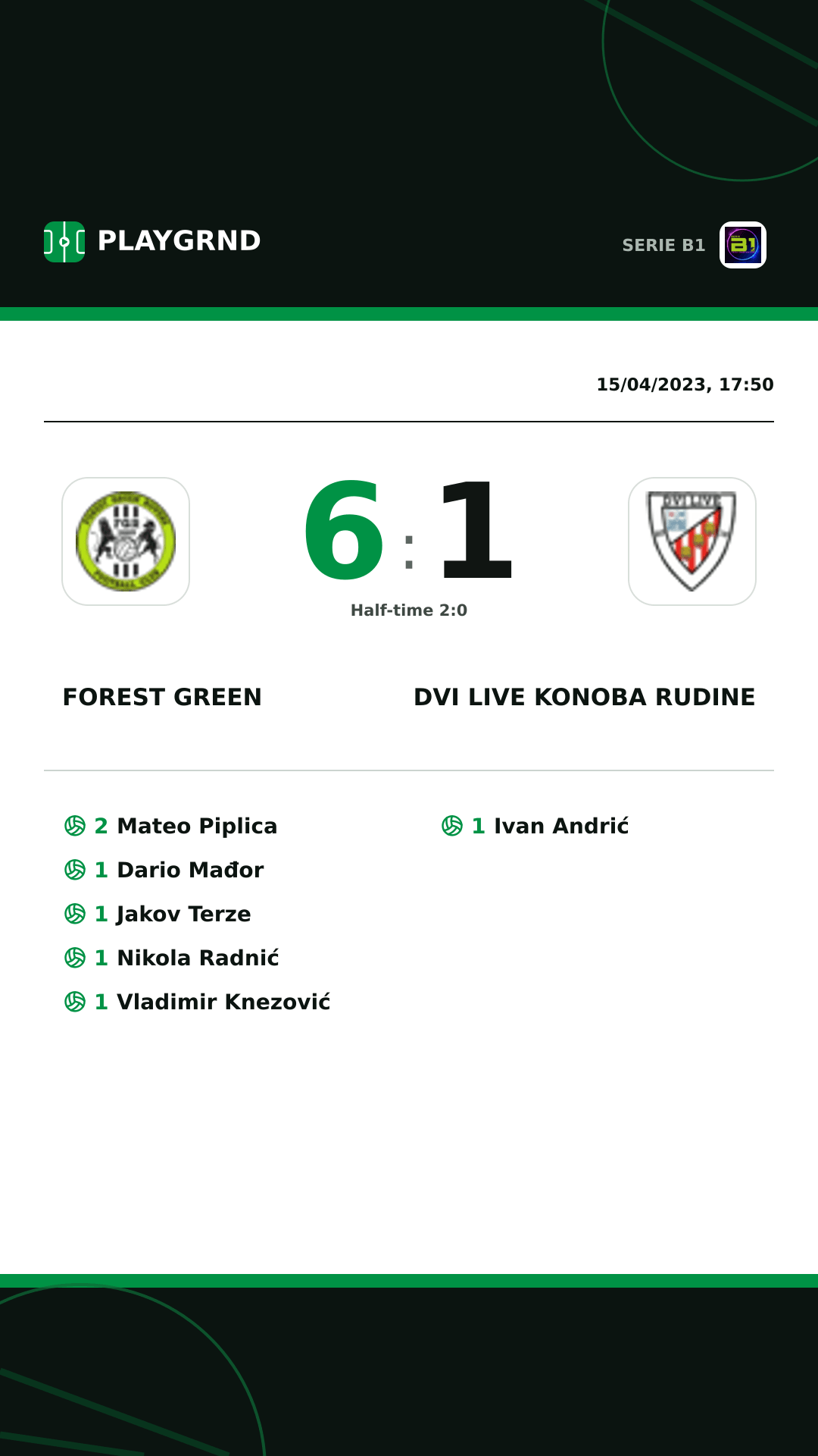 Instagram artwork: Forest Green 6:1 Dvi Live Konoba Rudine