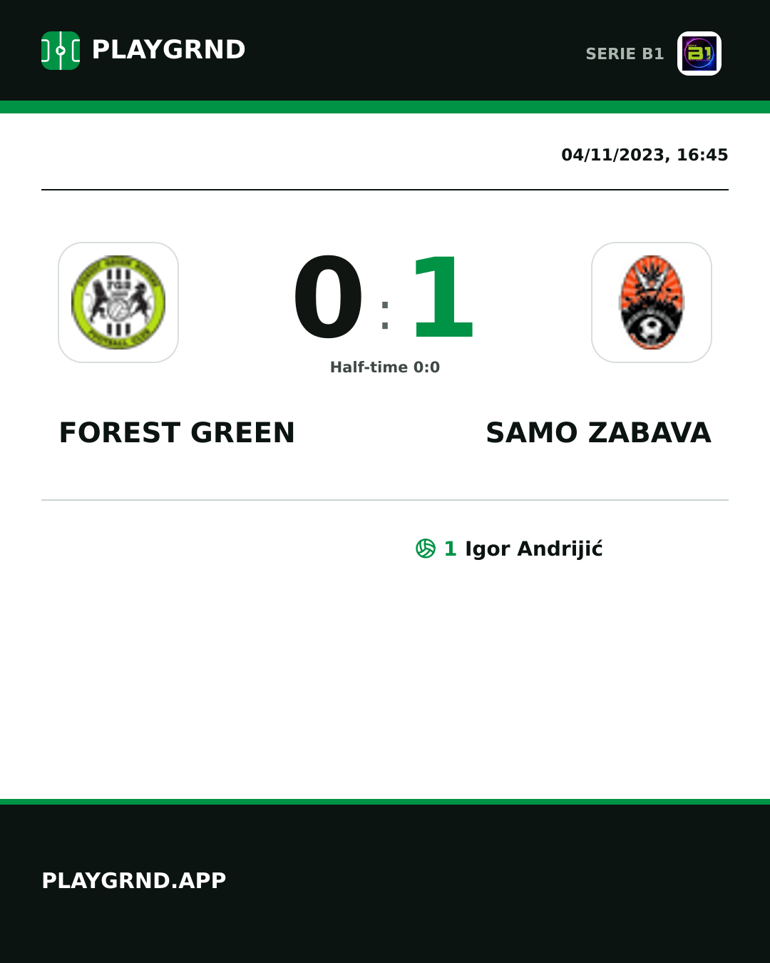 Instagram artwork: Forest Green 0:1 Samo Zabava