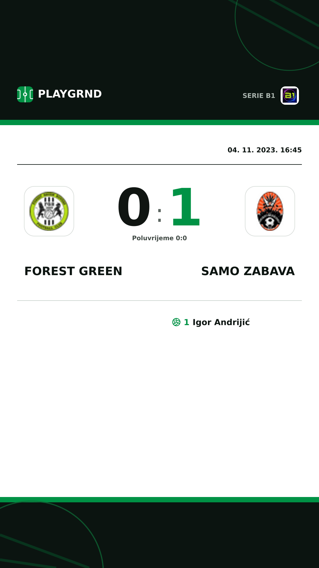 Instagram slika: Forest Green 0:1 Samo Zabava