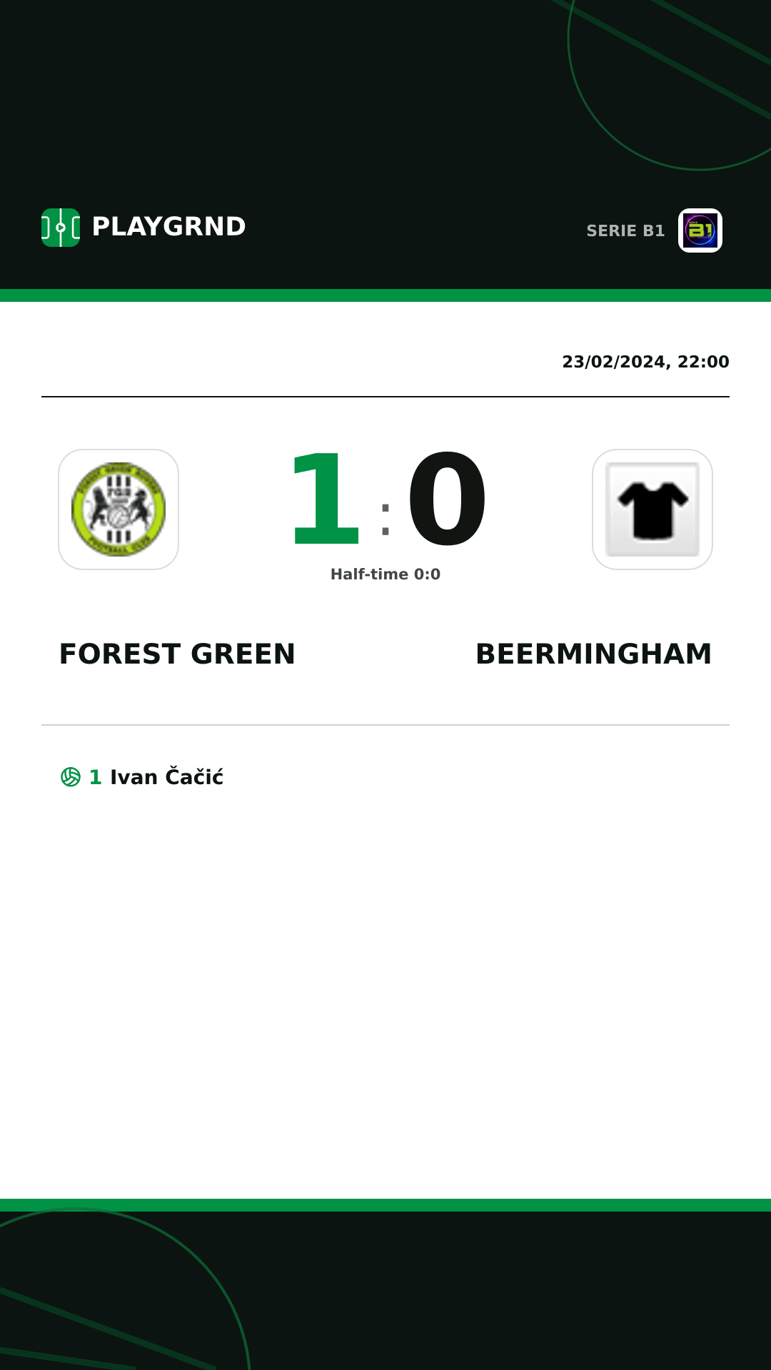 Instagram artwork: Forest Green 1:0 Beermingham