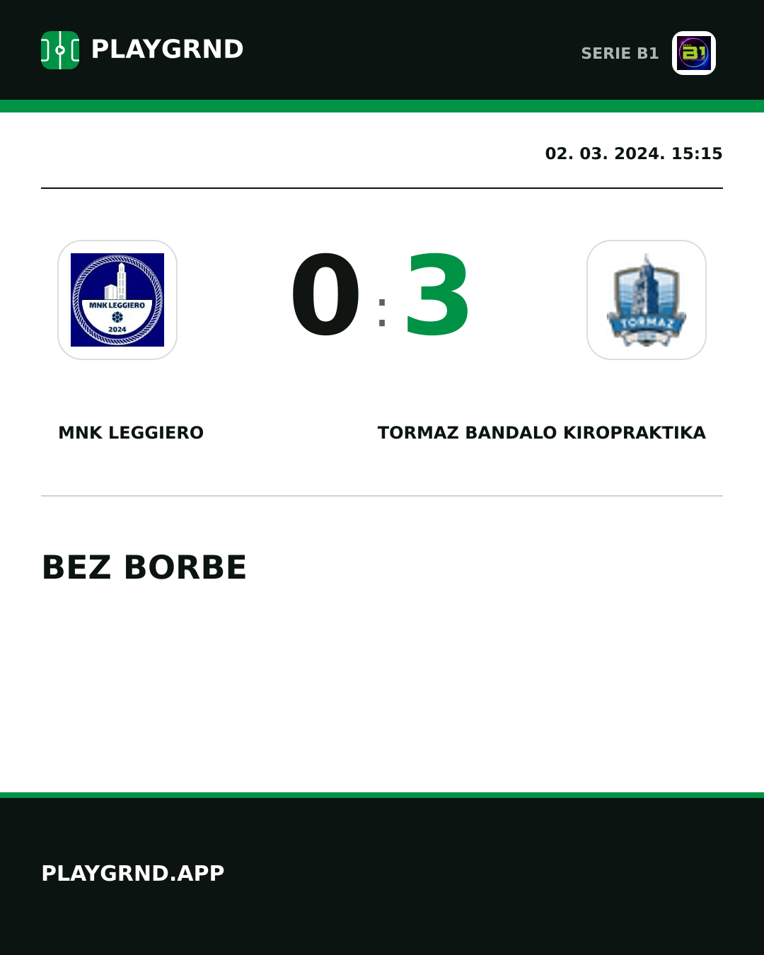Instagram slika: MNK Leggiero 0:3 Tormaz Bandalo Kiropraktika