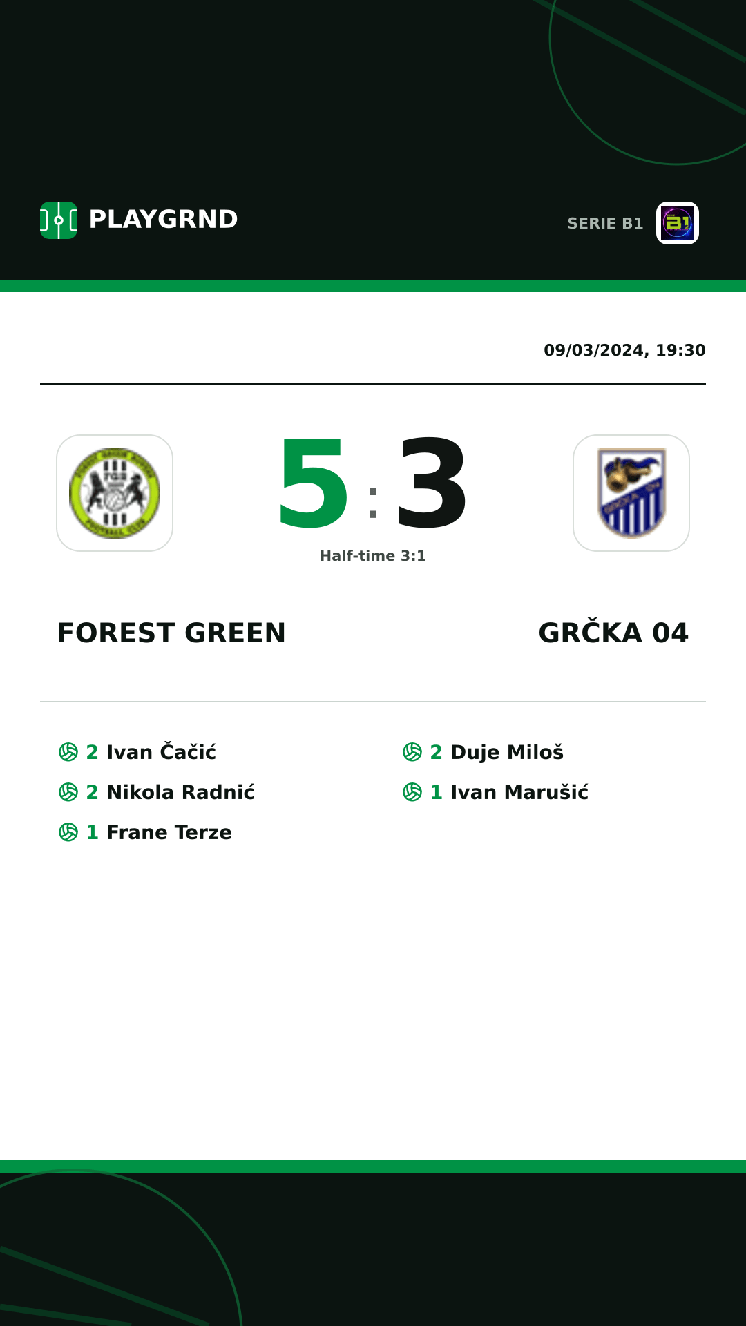 Instagram artwork: Forest Green 5:3 Grčka 04