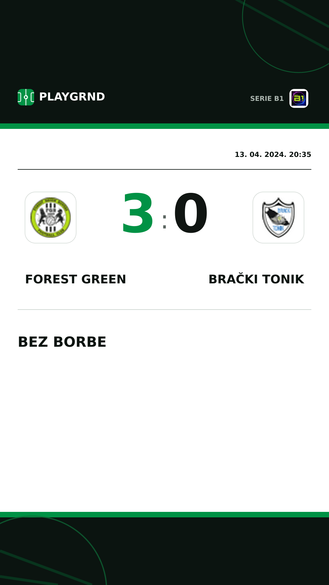 Instagram slika: Forest Green 3:0 Brački Tonik