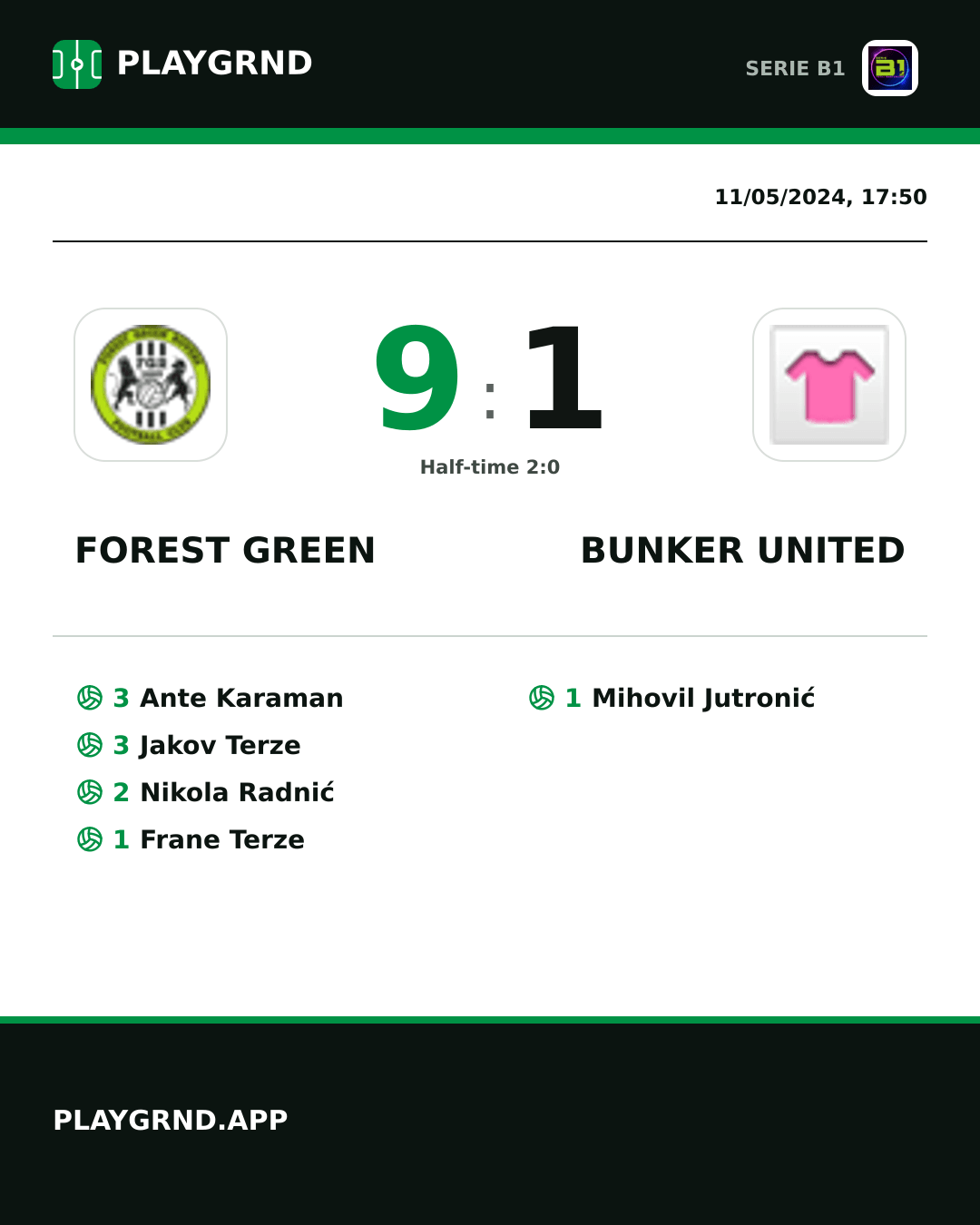 Instagram artwork: Forest Green 9:1 Bunker United