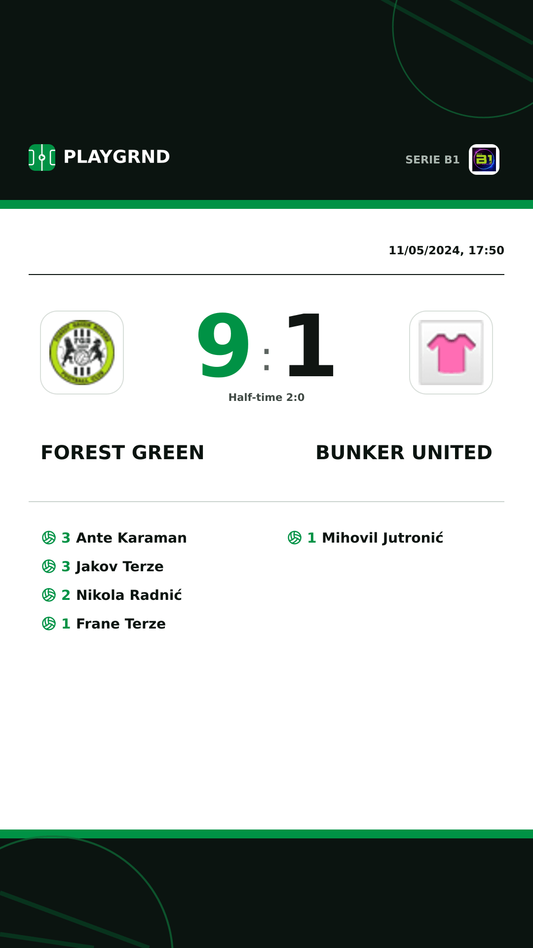 Instagram artwork: Forest Green 9:1 Bunker United