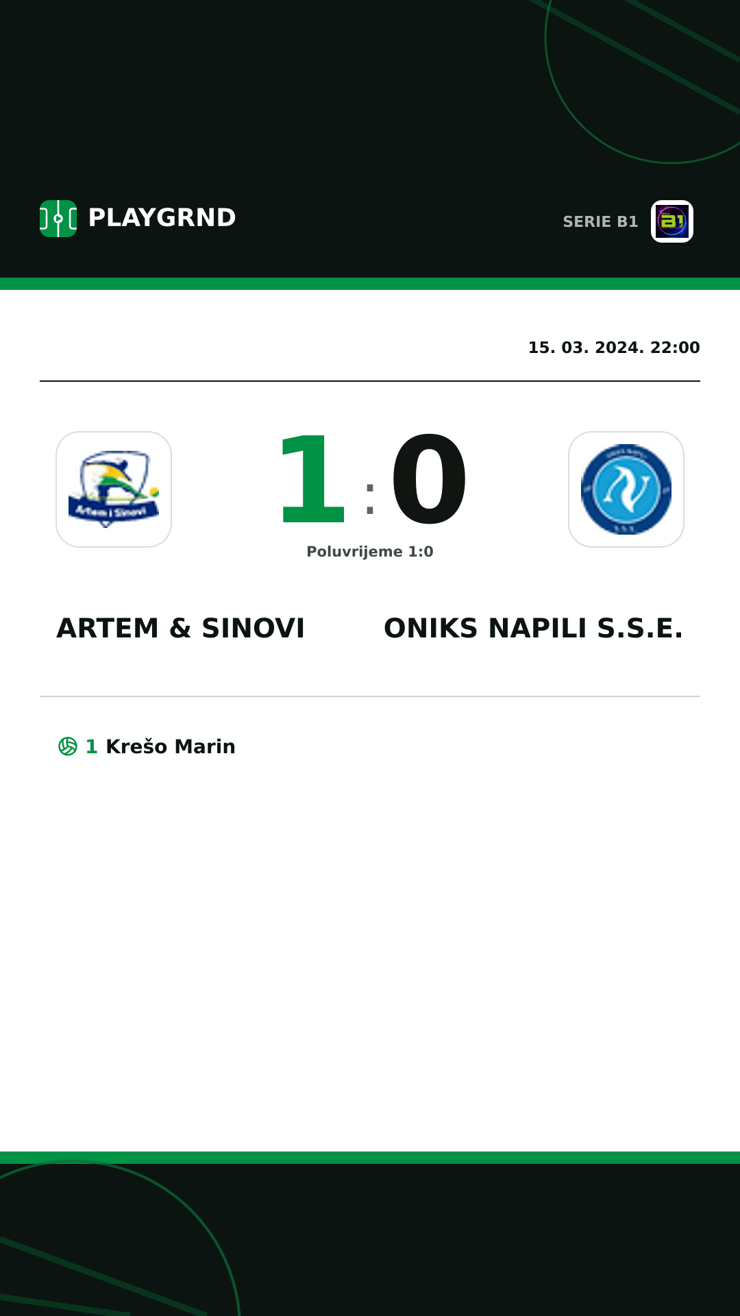 Instagram slika: Artem & Sinovi 1:0 Oniks Napili S.S.E.