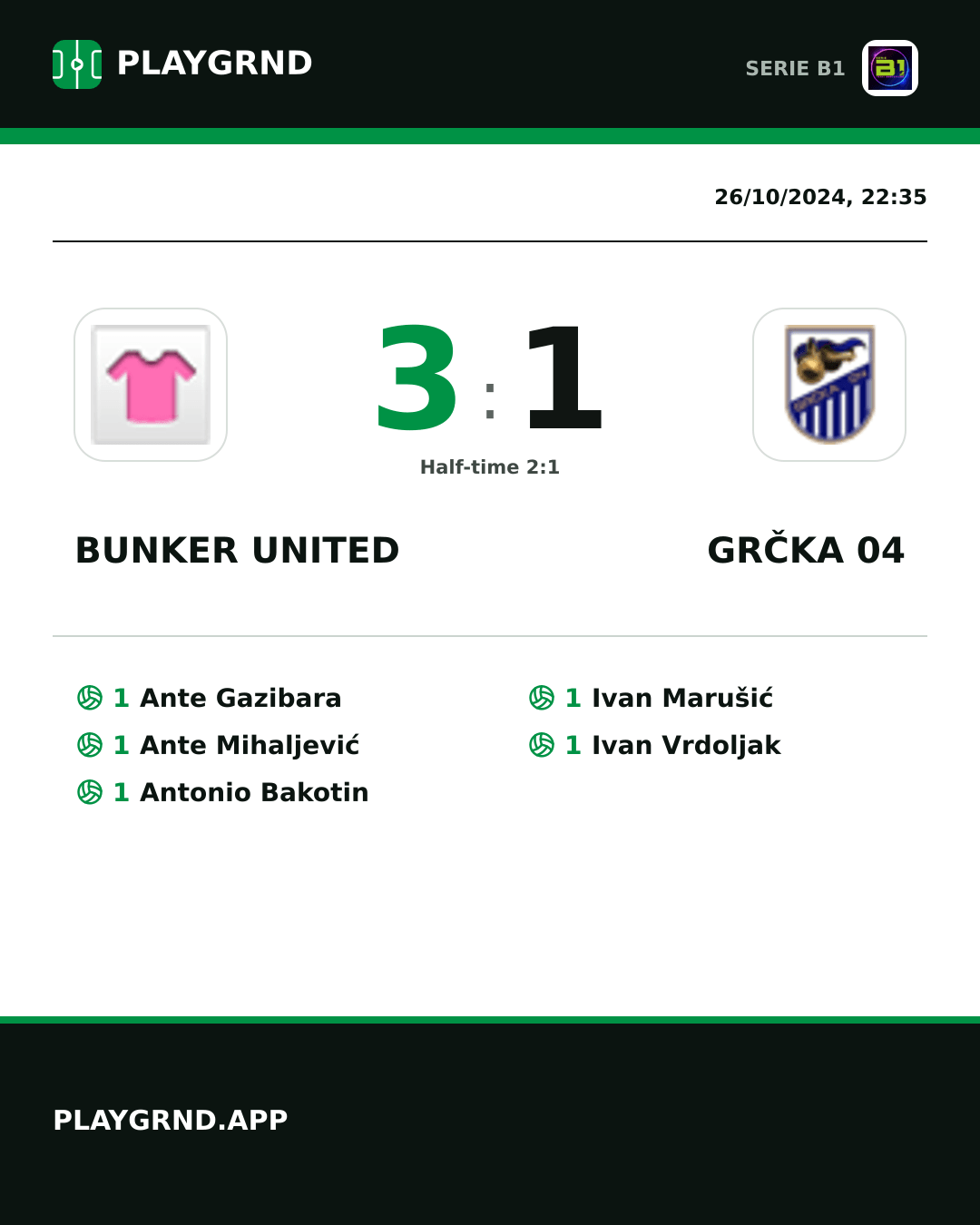 Instagram artwork: Bunker United 3:1 Grčka 04