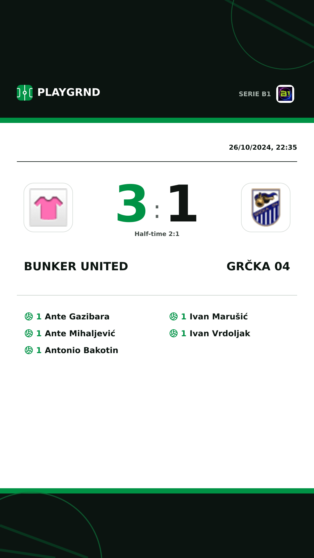 Instagram artwork: Bunker United 3:1 Grčka 04