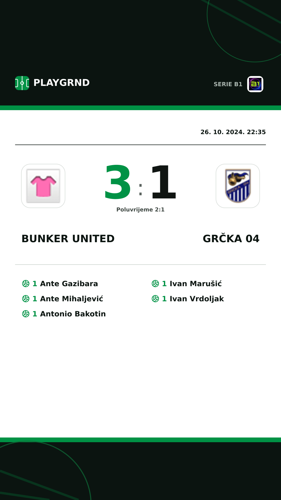 Instagram slika: Bunker United 3:1 Grčka 04