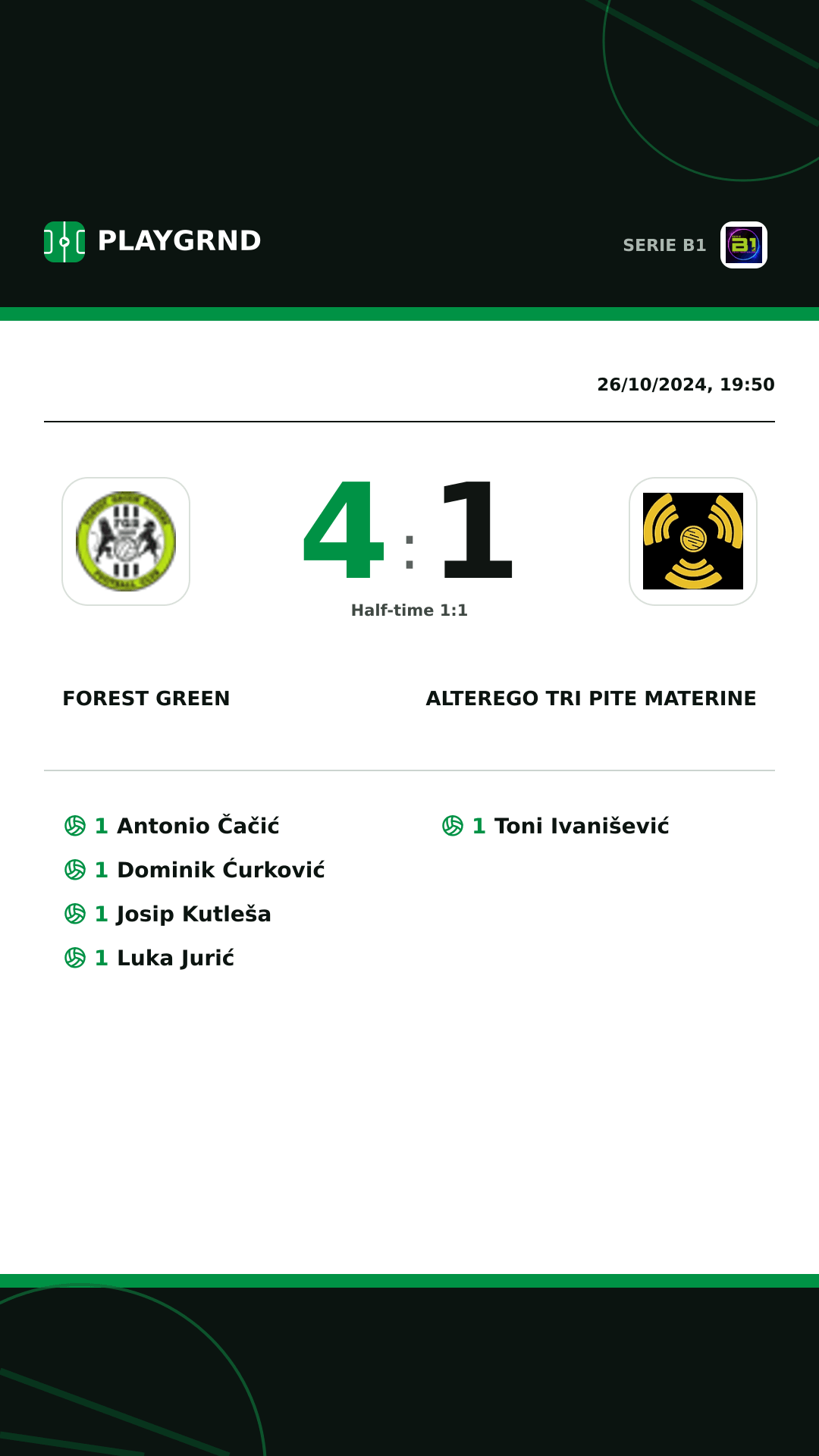 Instagram artwork: Forest Green 4:1 CB Piccadilly Tri Pite Materine
